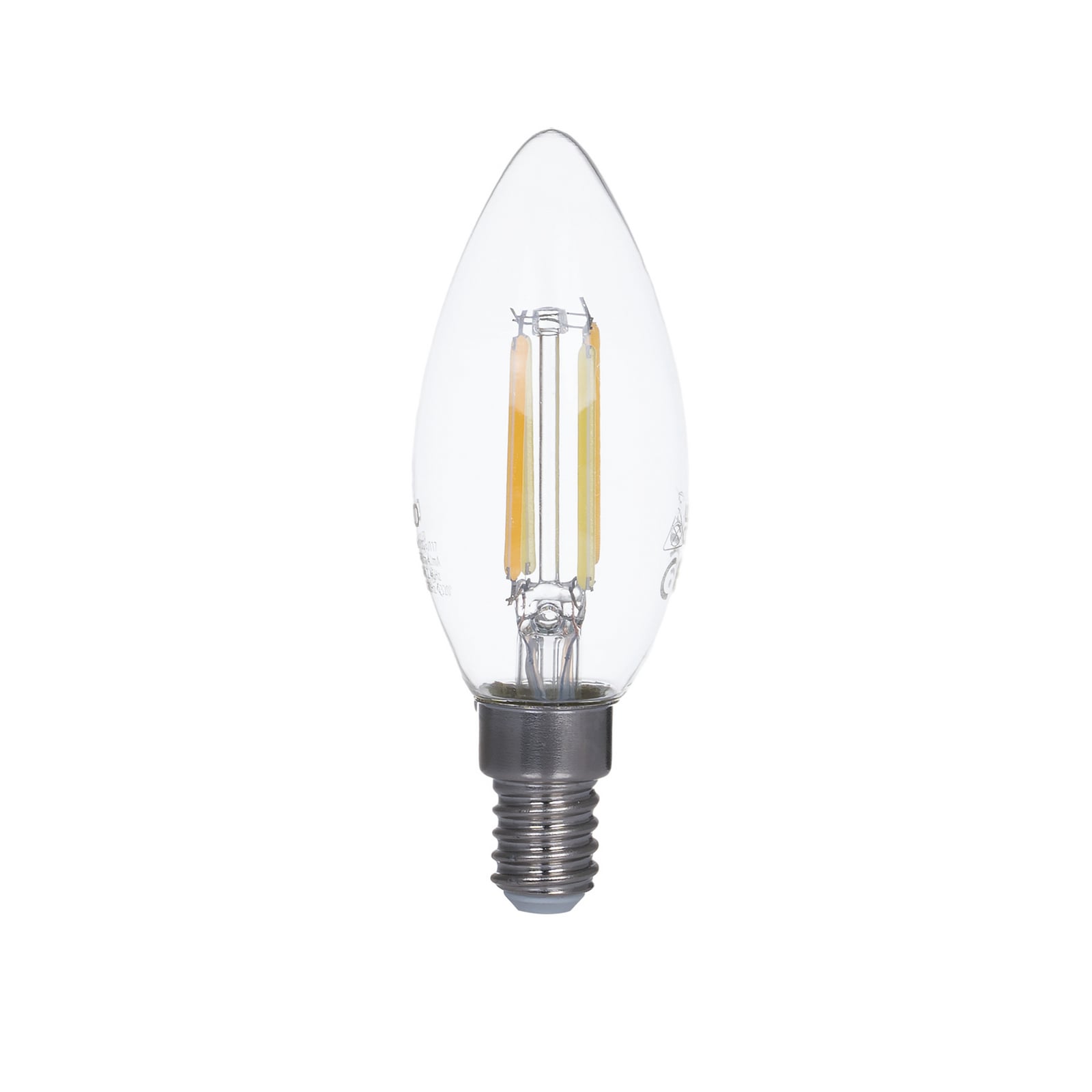 Smart LED filamentpære kronelysform E14 4,2W CCT klar Tuya bakside
