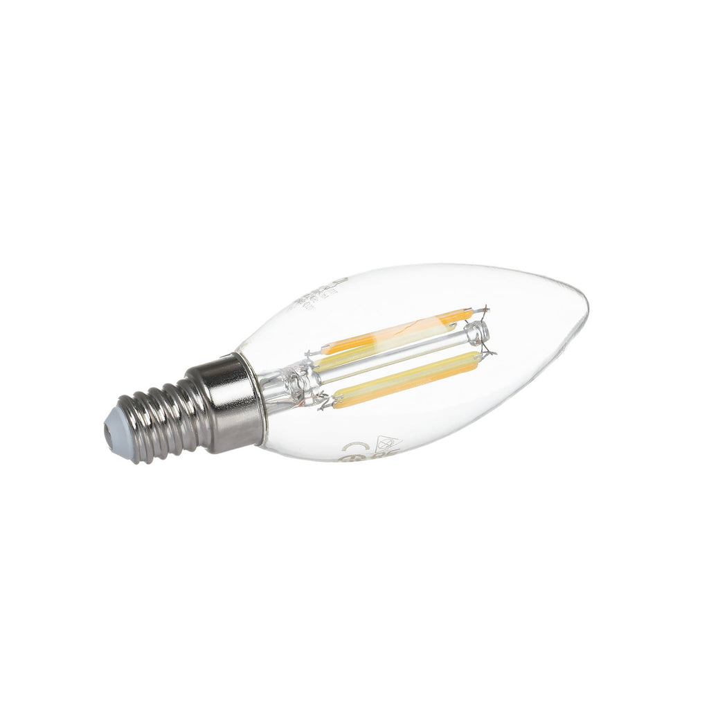 Detaljbilde av smart LED filamentpære kronelysform E14 4,2W CCT klar Tuya