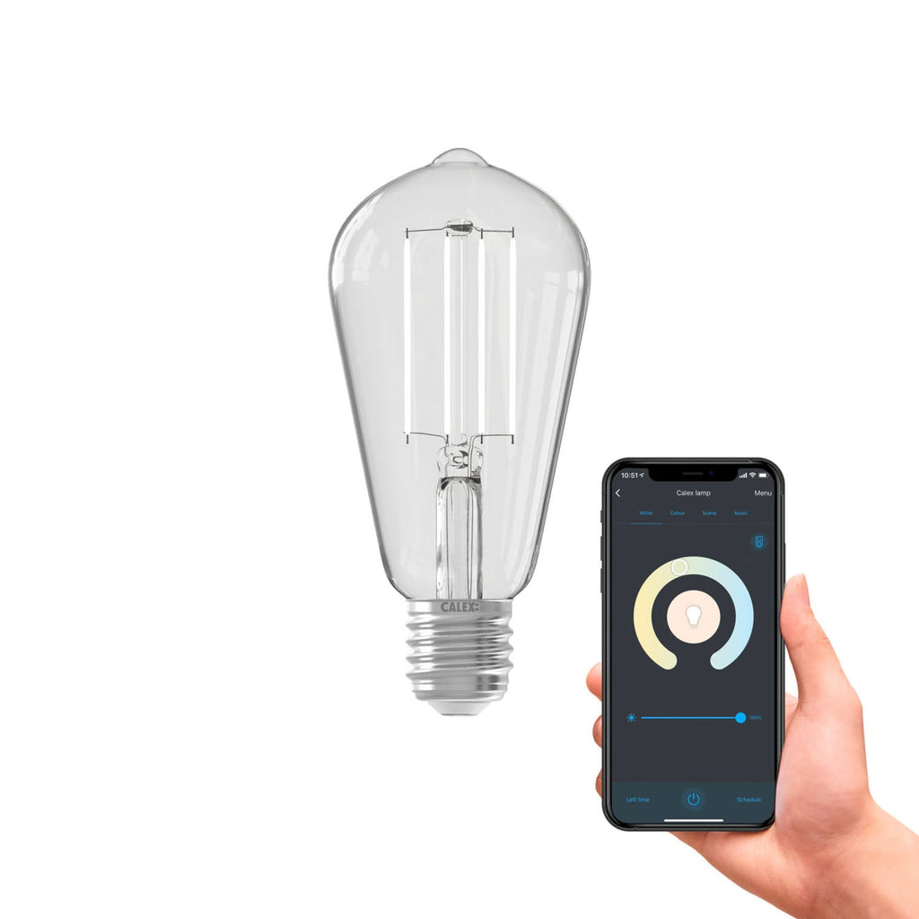 Smart LED-filamentpære ST64 E27 7W 806lm dimbar klar - Calex bakside
