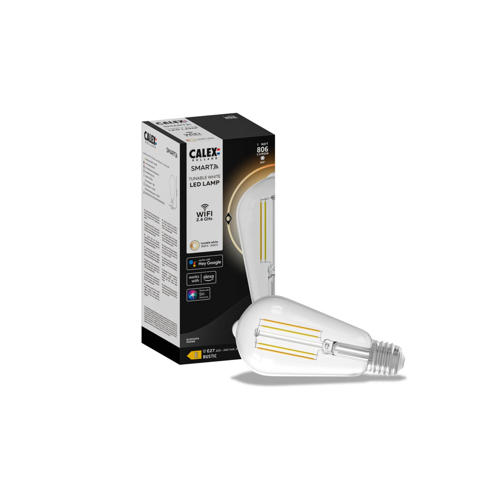 Detaljbilde av Smart LED-filamentpære ST64 E27 7W 806lm dimbar klar - Calex