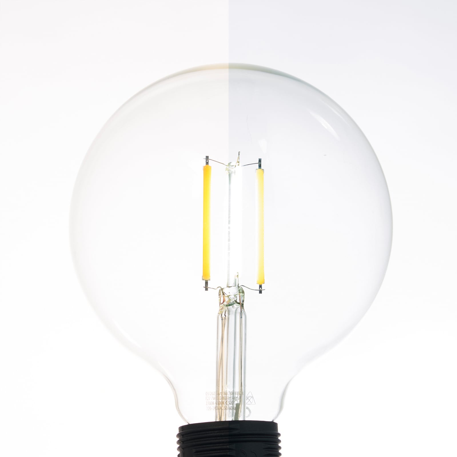 Nærbilde av klar glass på Smart LED-globepære E27 G125 7W klar CCT dimbar Zigbee - LUUMR