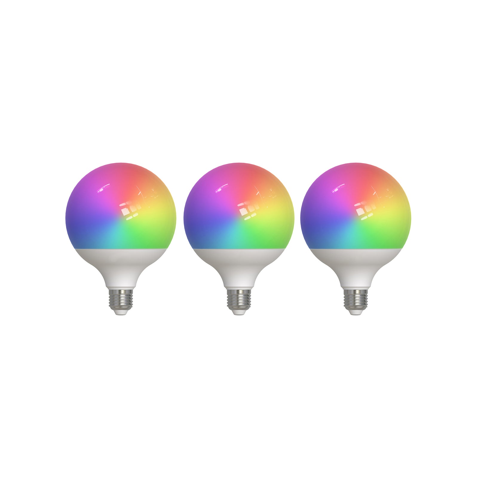 Smart LED-globepære E27 G125 9W RGB CCT matt 3-pk forfra