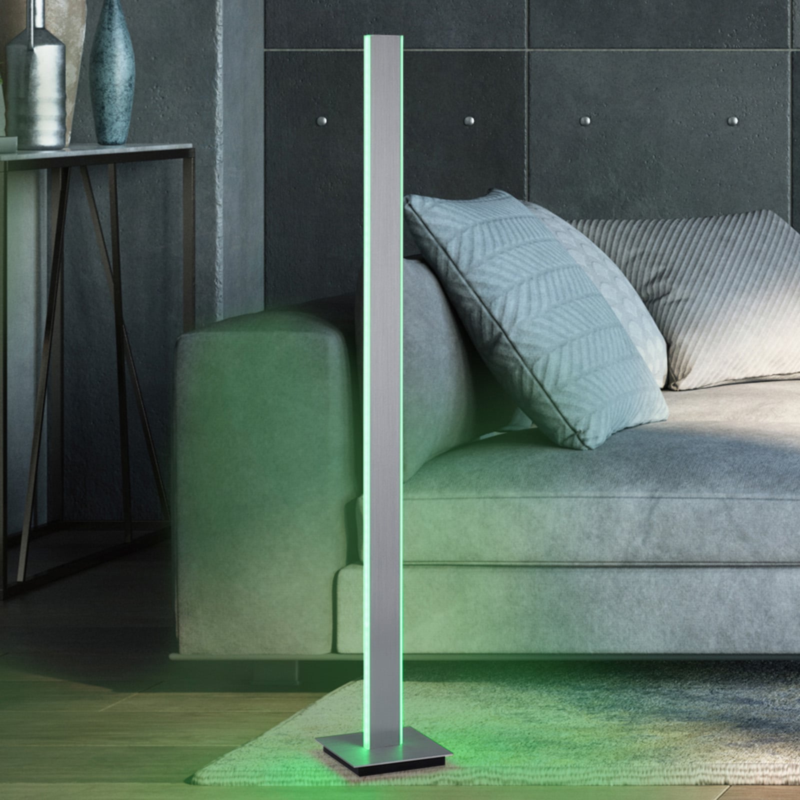 Smart LED-gulvlampe Q-Adriana CCT+RGB aluminium 140 cm forfra