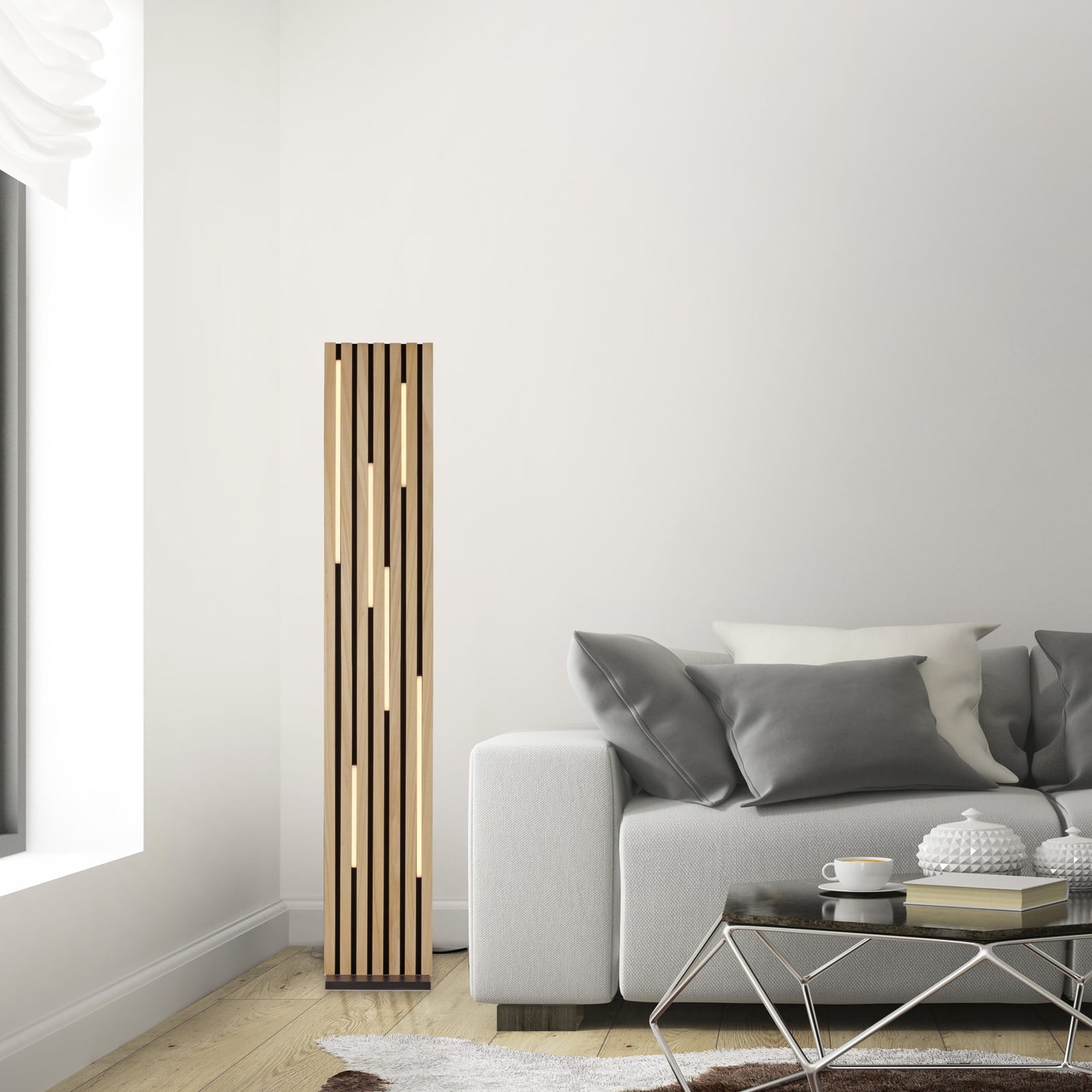 Smart LED-gulvlampe Q-Akustik tre/svart bakside