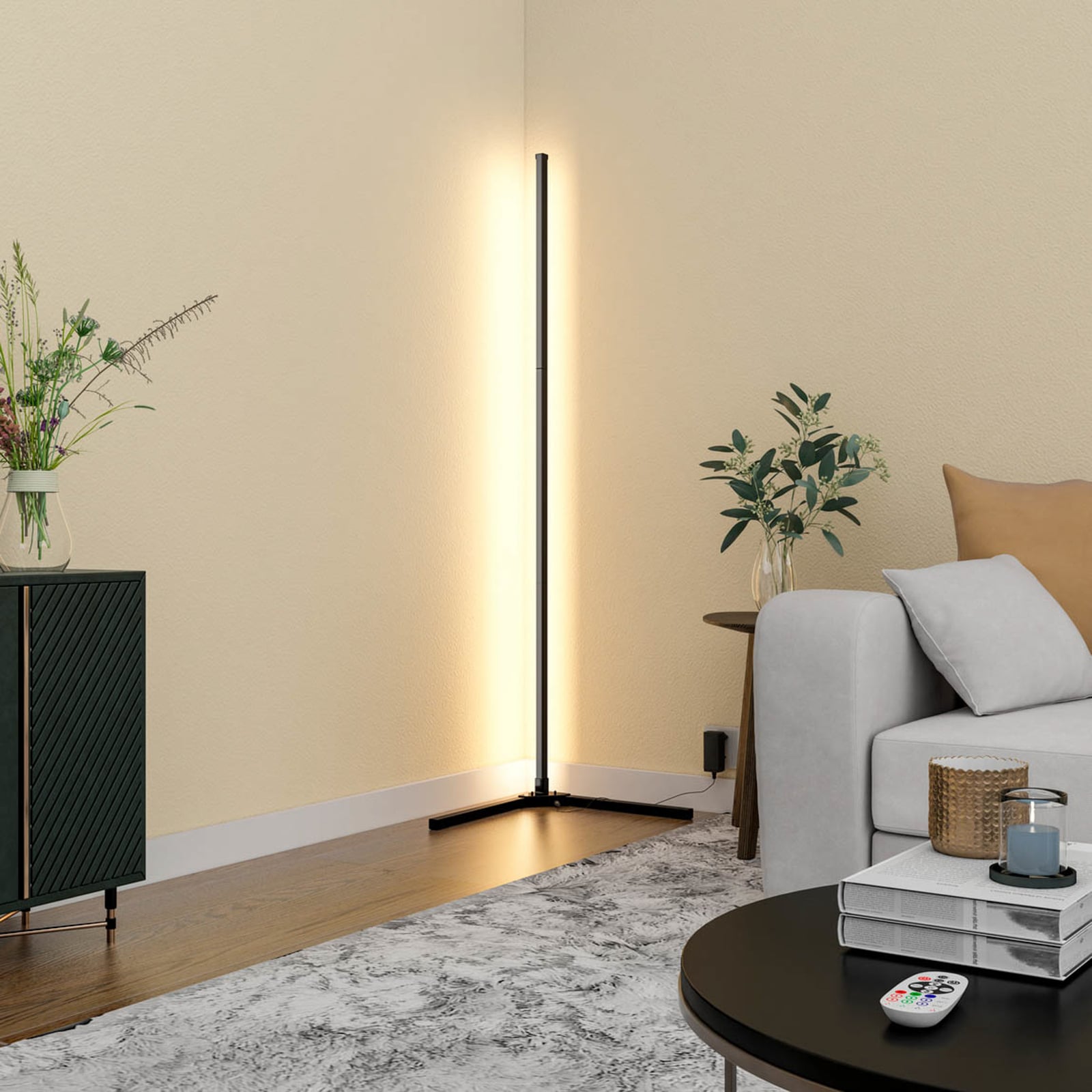 Smart LED-gulvlampe RGBW med fjernkontroll svart 140 cm nærbilde
