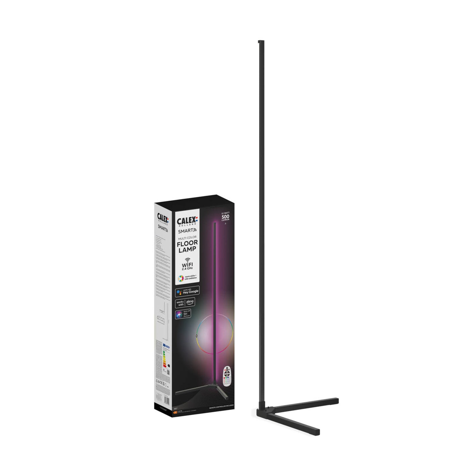 Smart LED-gulvlampe RGBW med fjernkontroll svart 140 cm app-styring