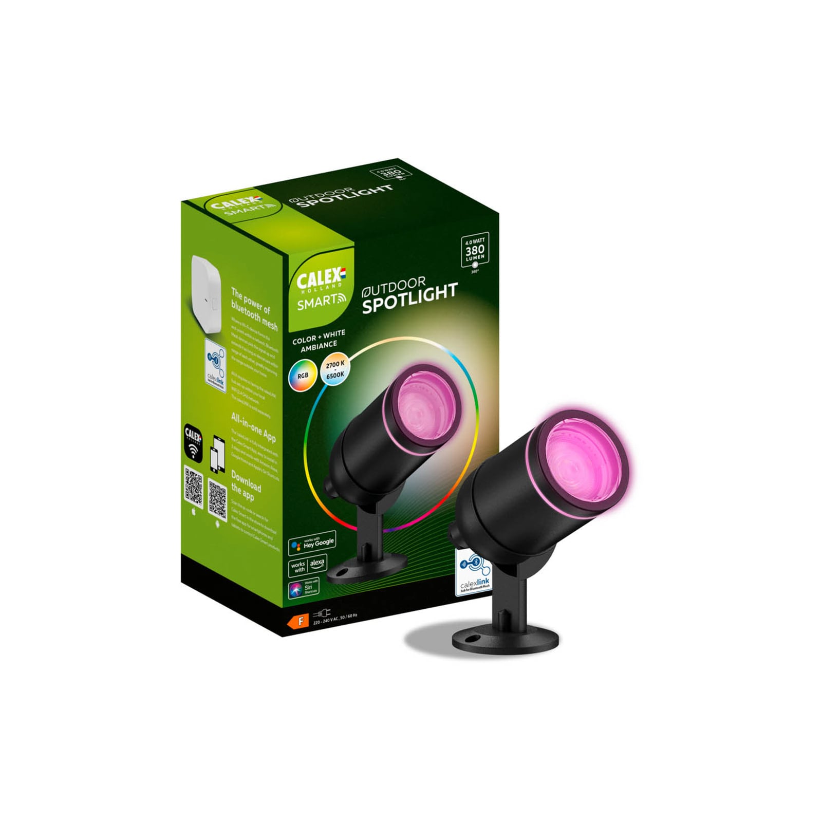 Smart LED hagespot med jordspyd dimbar CCT RGB Calex montert i hage