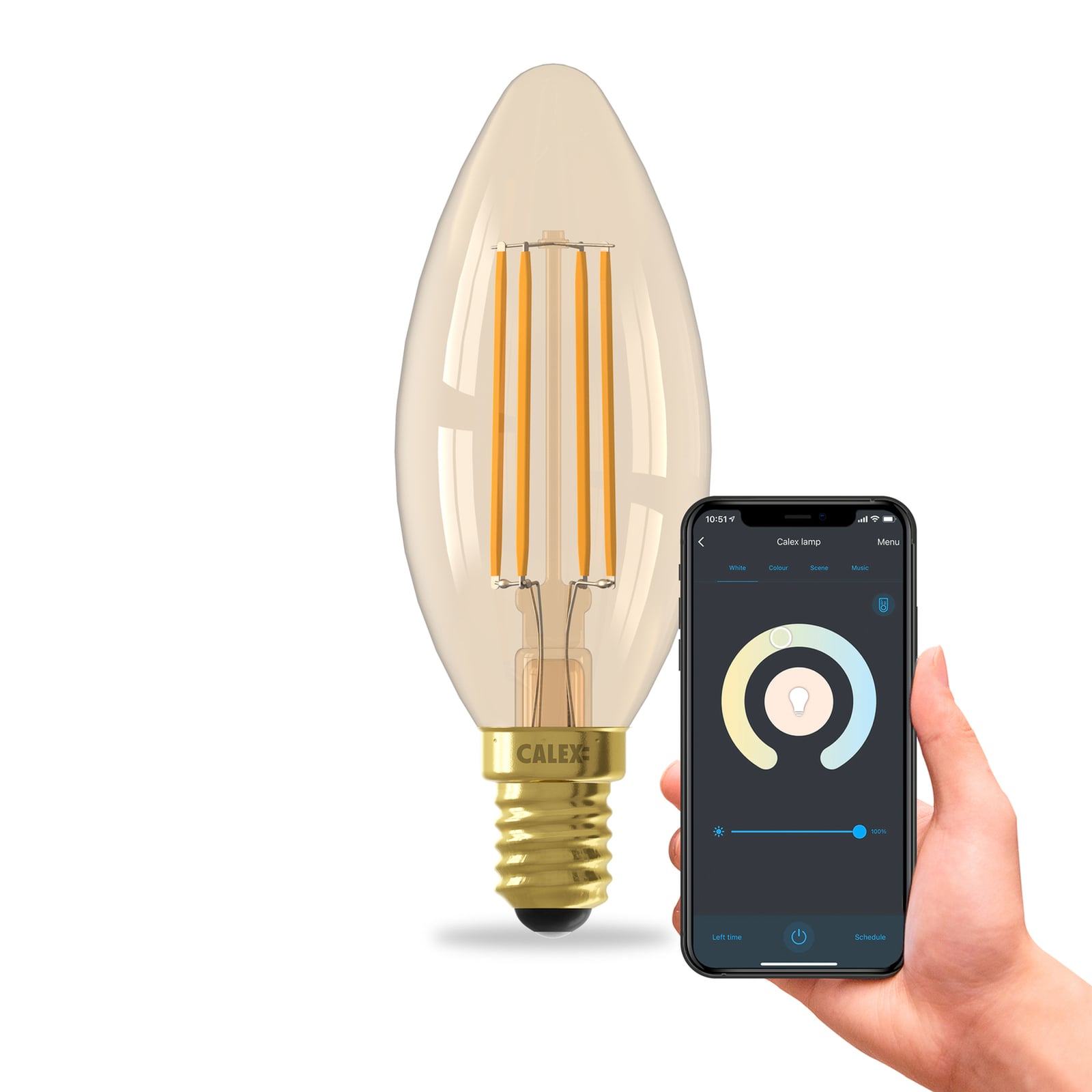 Smart LED-kronelys E14 filament 4,9W 1800-3000K dimbar gull montert