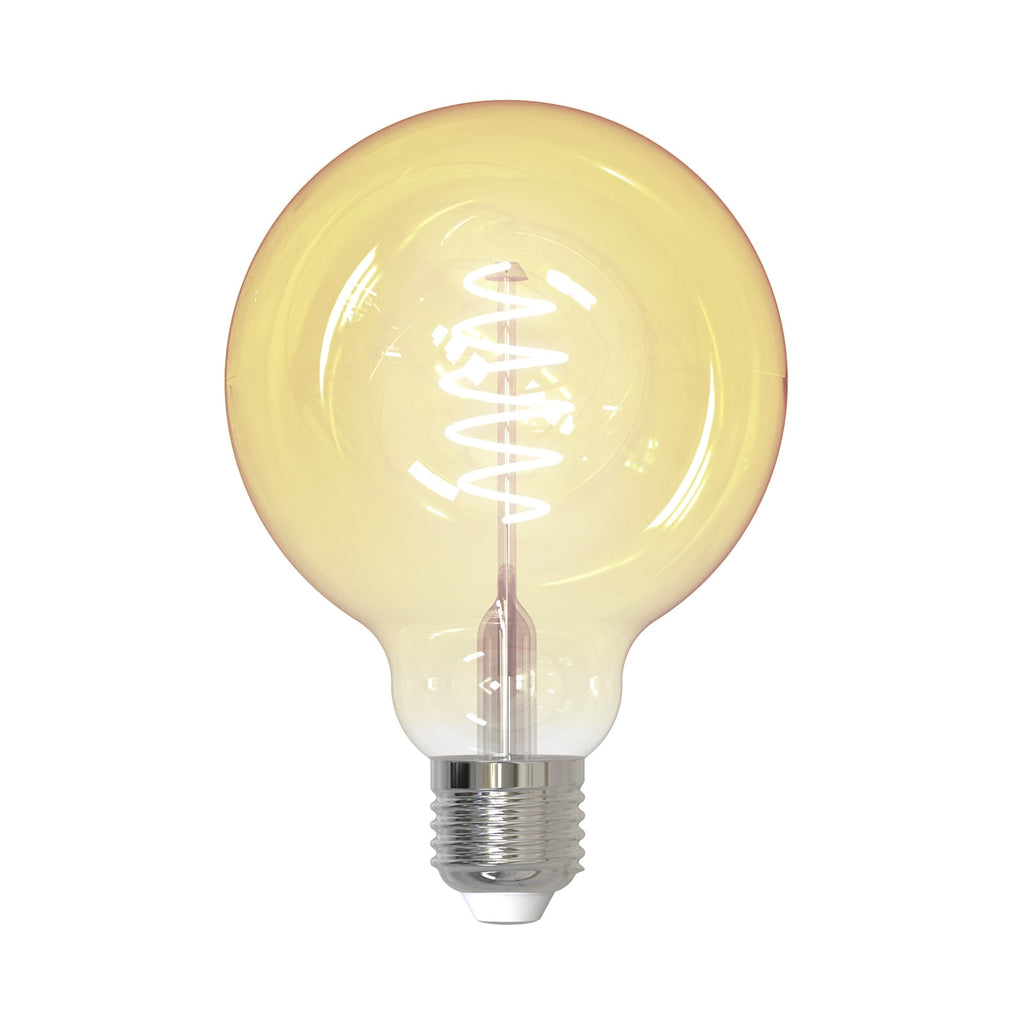 Smart LED-pære G95 E27 4,9W dimbar amber 2500K WiFi LUUMR forfra