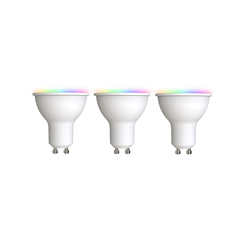 Smart LED-pære GU10 4,7W RGBW CCT dimbar ZigBee 3-pakning front