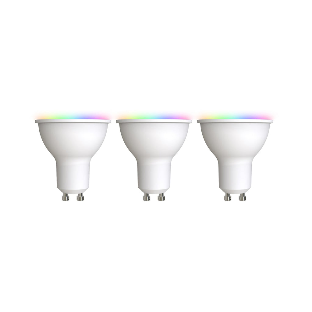 Smart LED-pære GU10 4,7W RGBW CCT Tuya WiFi 3-pk LUUMR forfra
