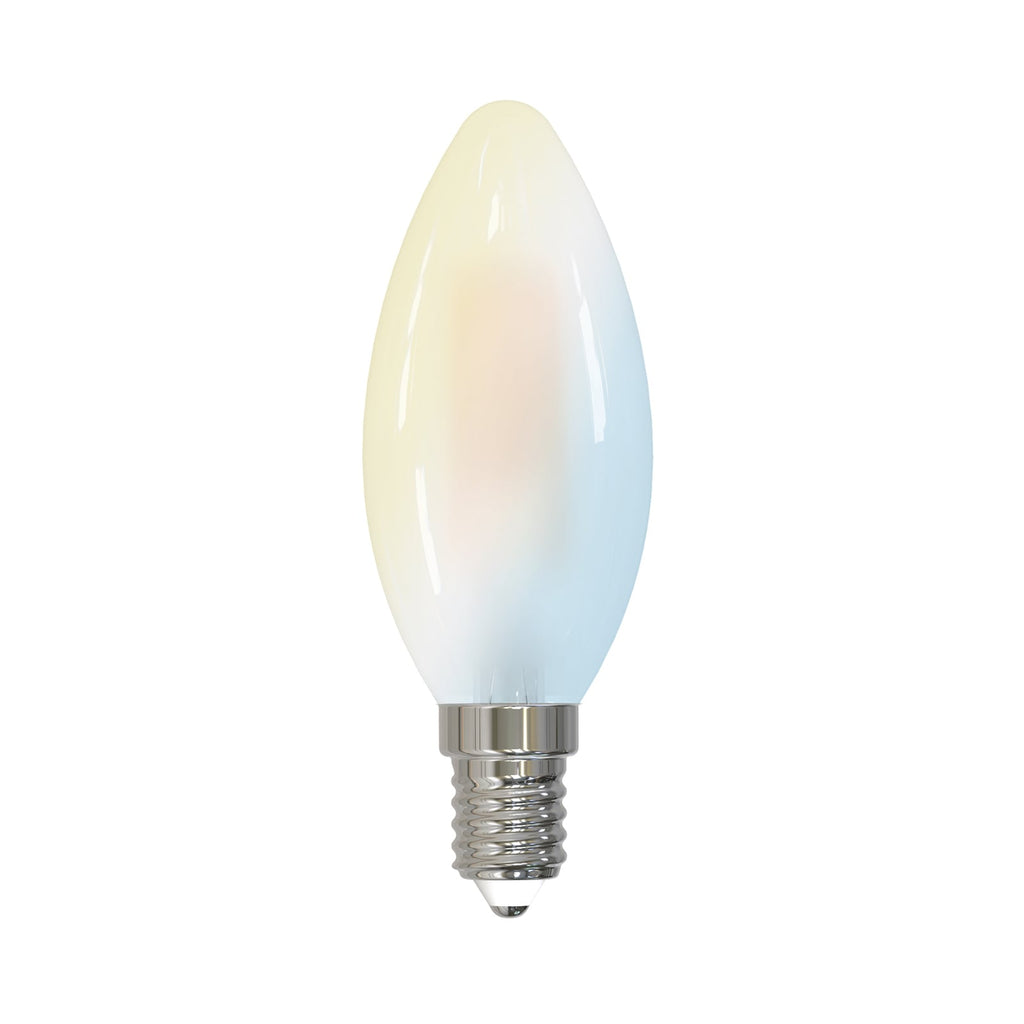 Smart LED-pære kronelysform E14 4,2W CCT dimbar matt Tuya - LUUMR forfra