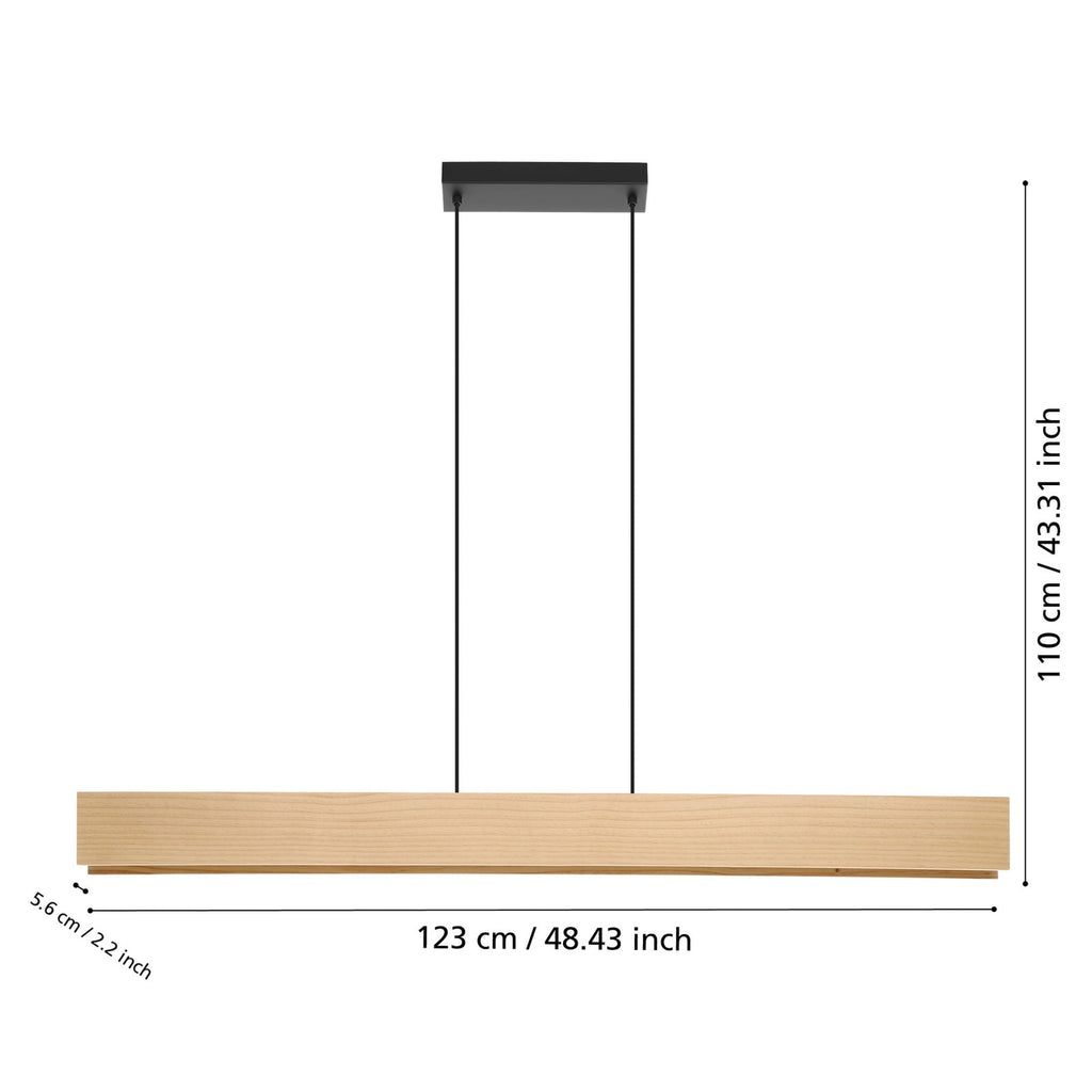 Smart LED pendellampe Anchorena-Z tre 123 cm RGB CCT dimbar detalj av tre