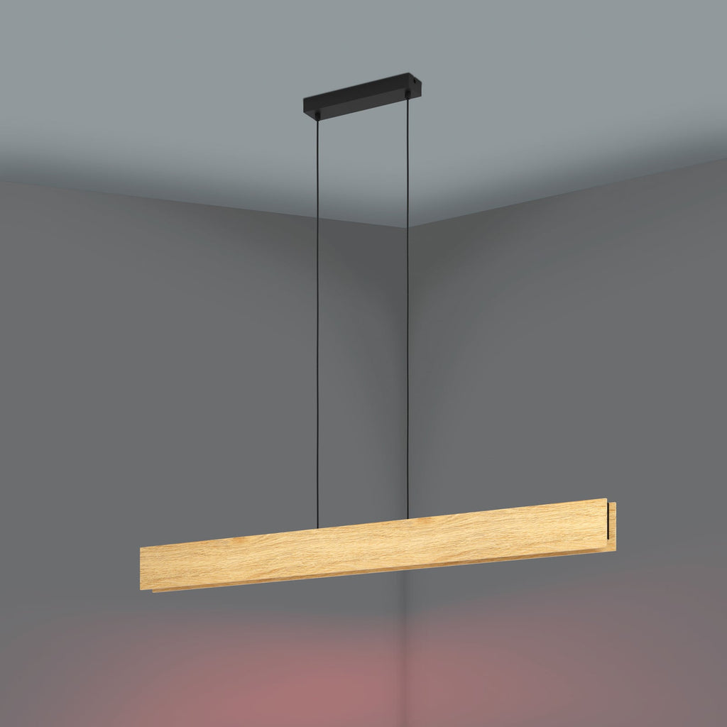 Smart LED pendellampe Anchorena-Z tre 123 cm RGB CCT dimbar lys i bruk