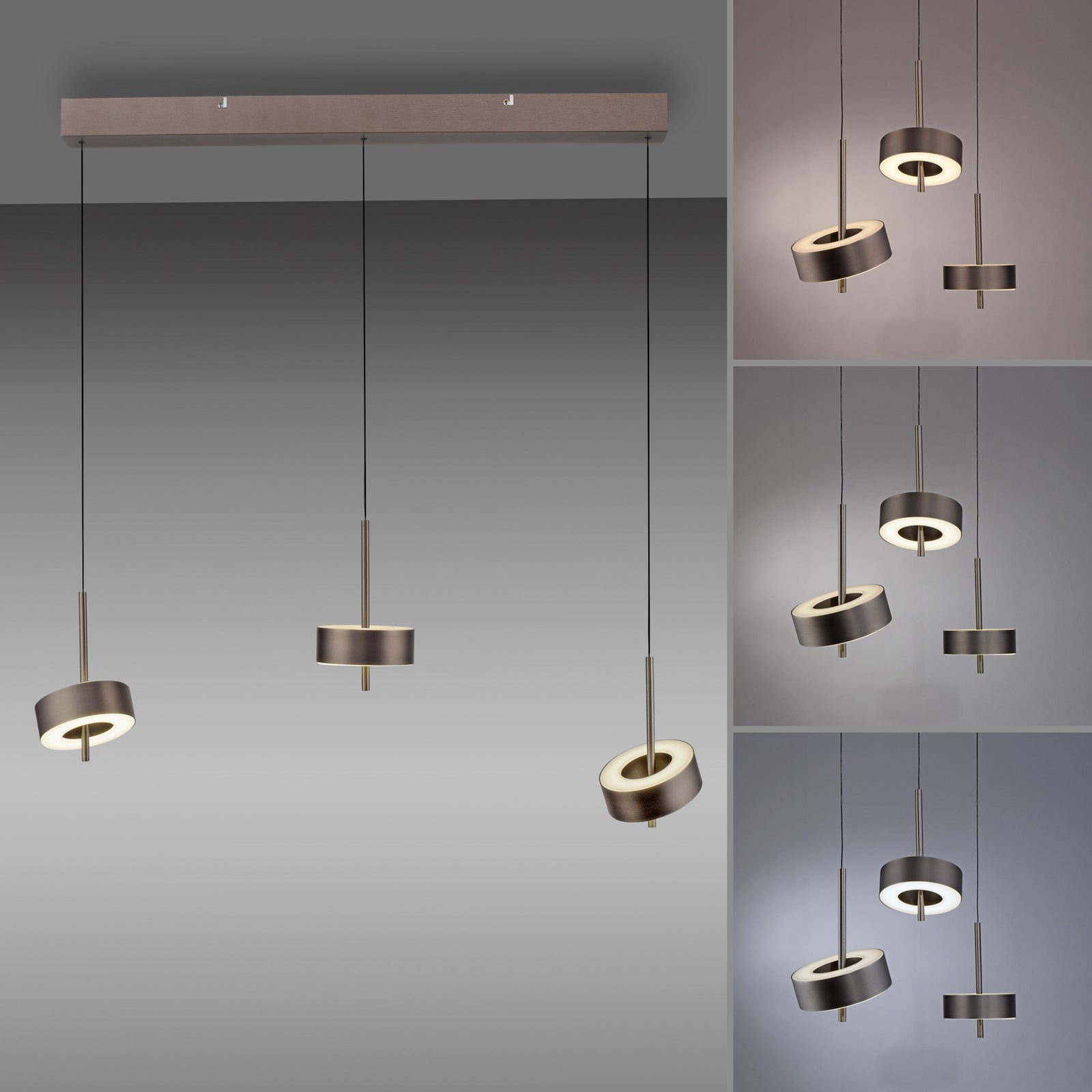 Smart LED-pendellampe Q-Rotate 3-lys mørkebrun dimbar med høydejustering
