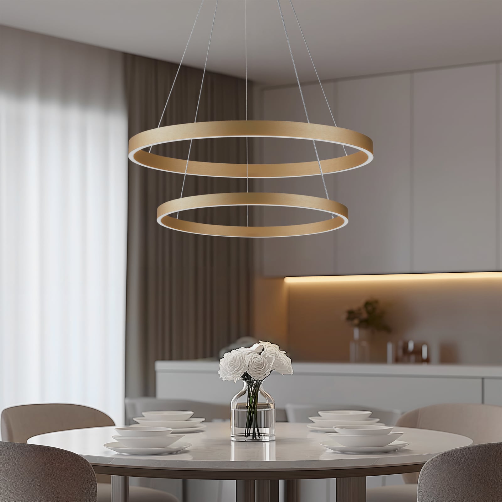 Smart LED-pendellampe Yonam 2-lys gull CCT dimbar bakside