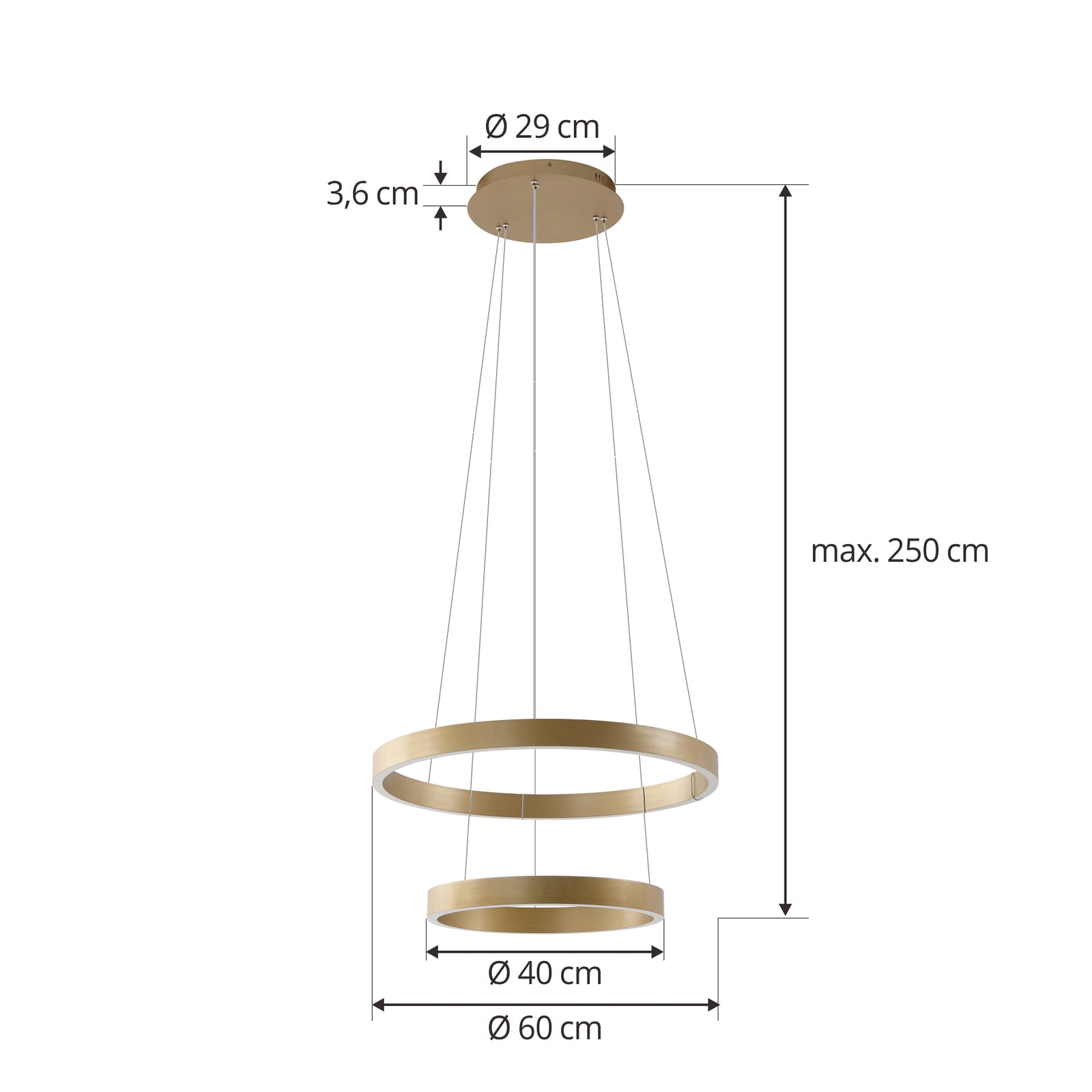 Smart LED-pendellampe Yonam 2-lys gull CCT dimbar montert i rom