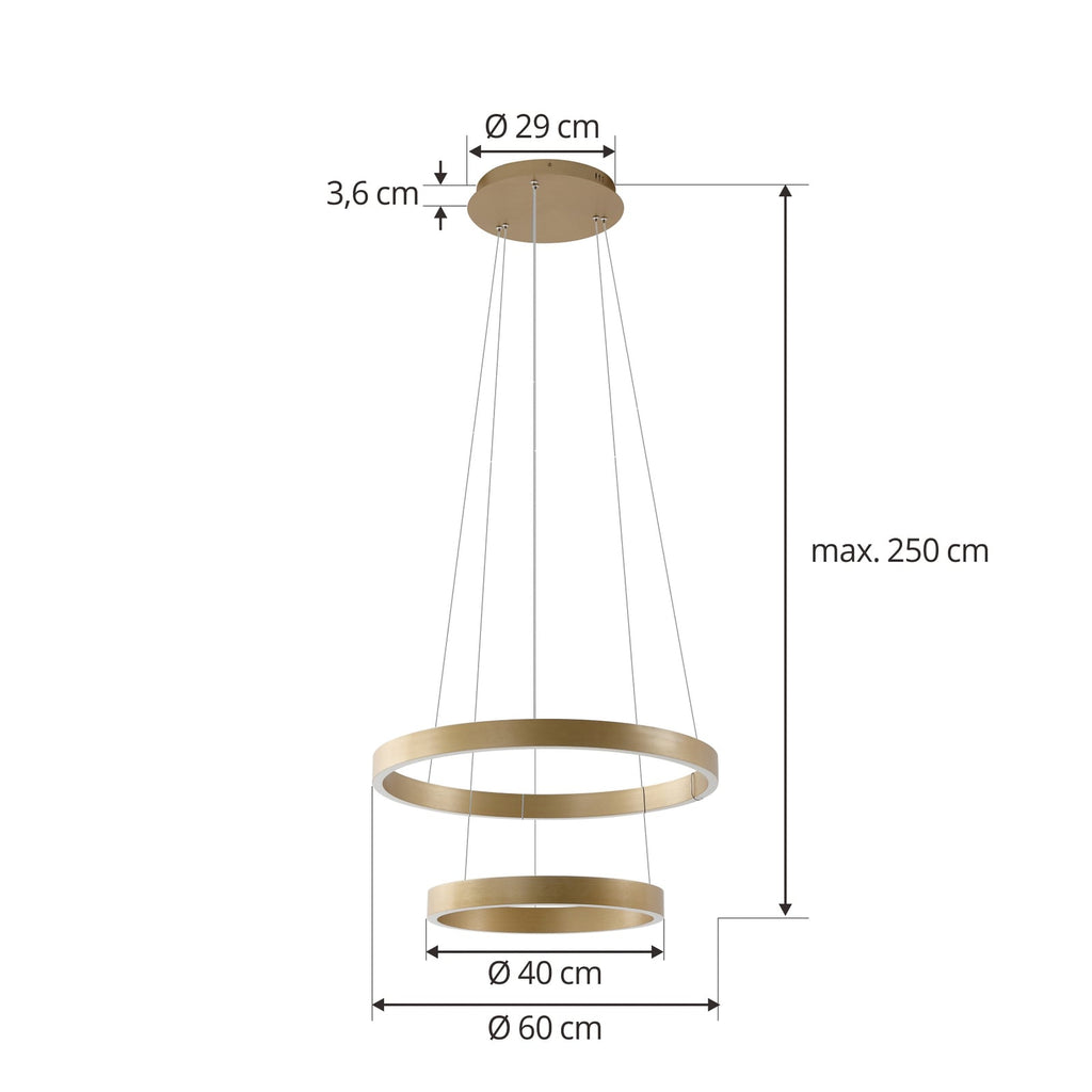 Smart LED-pendellampe Yonam 2-lys gull CCT dimbar montert i rom