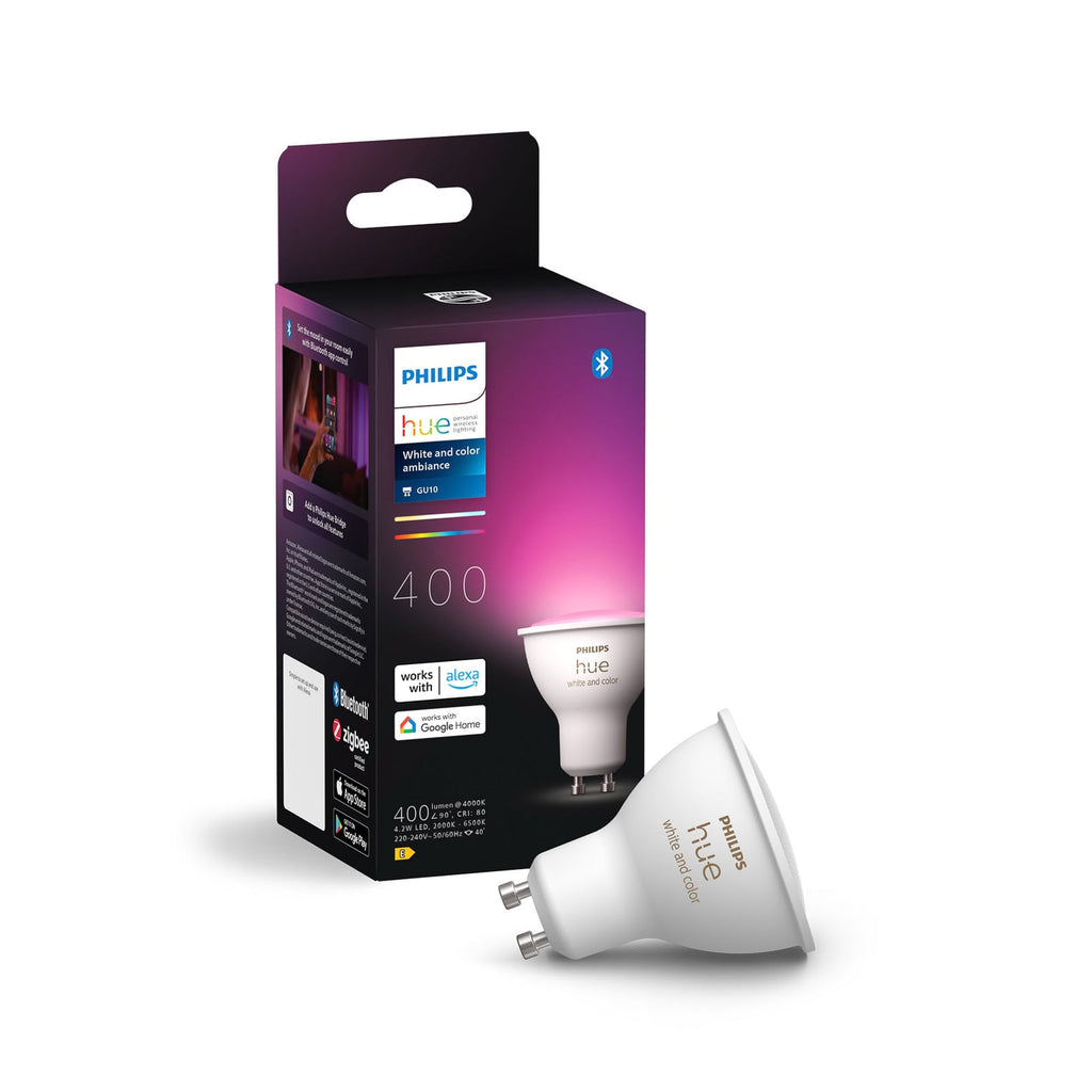 Smart LED-reflektor GU10 4,2W RGBW dimbar Bluetooth Zigbee - Philips Hue med app-styring