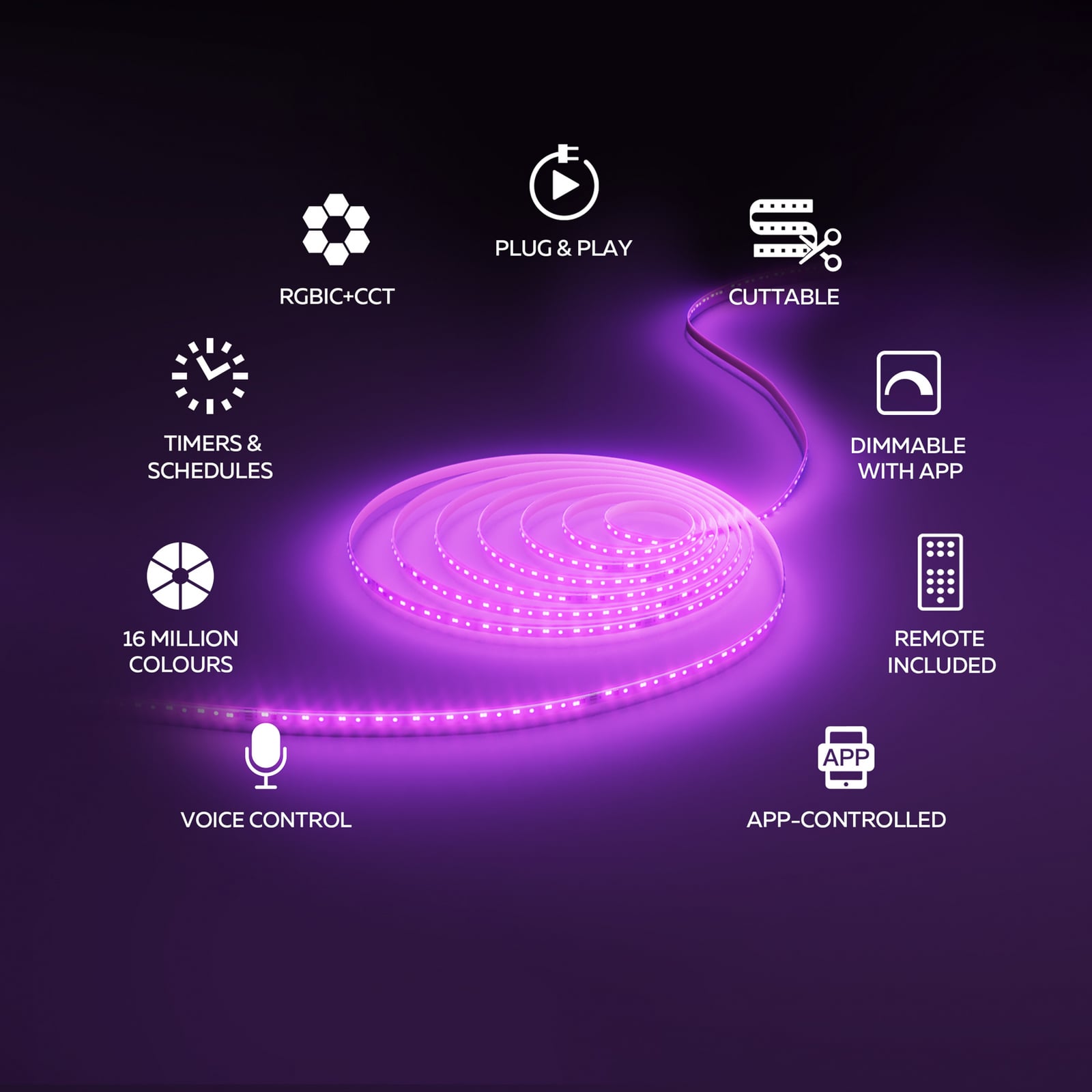 Smart LED-stripe 20 m RGB CCT med fjernkontroll 24W Calex fjernkontroll