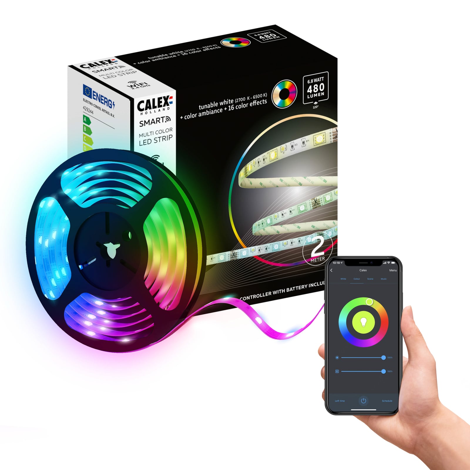 Smart LED-stripe RGBW dimbar 2m med fjernkontroll WiFi - Calex montert