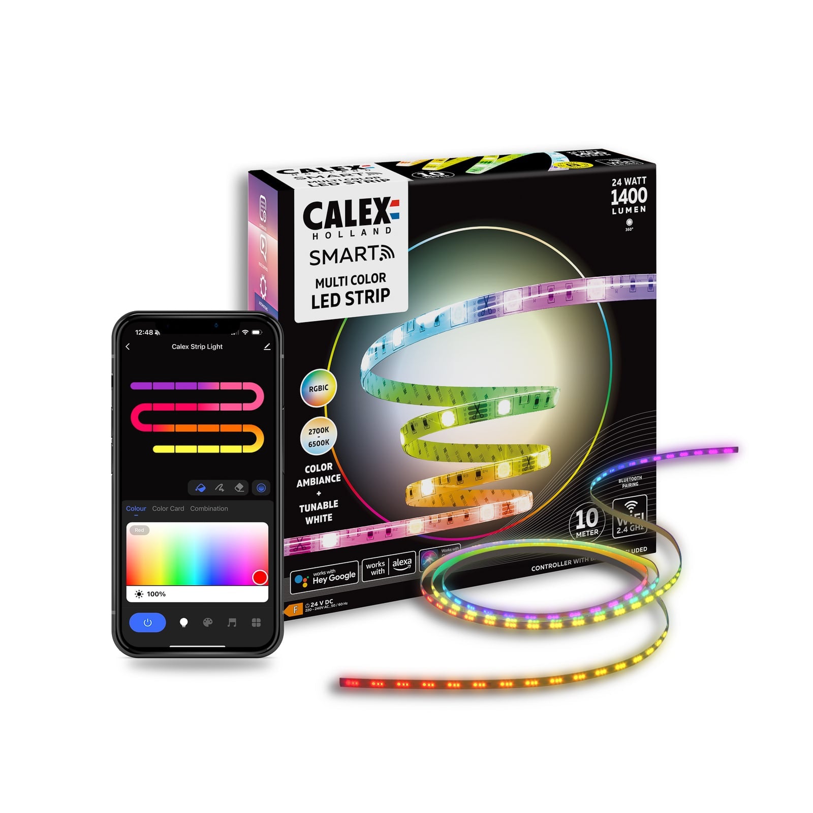 Smart LED-stripe Striplight 10 m RGB CCT dimbar 24W - Calex forfra