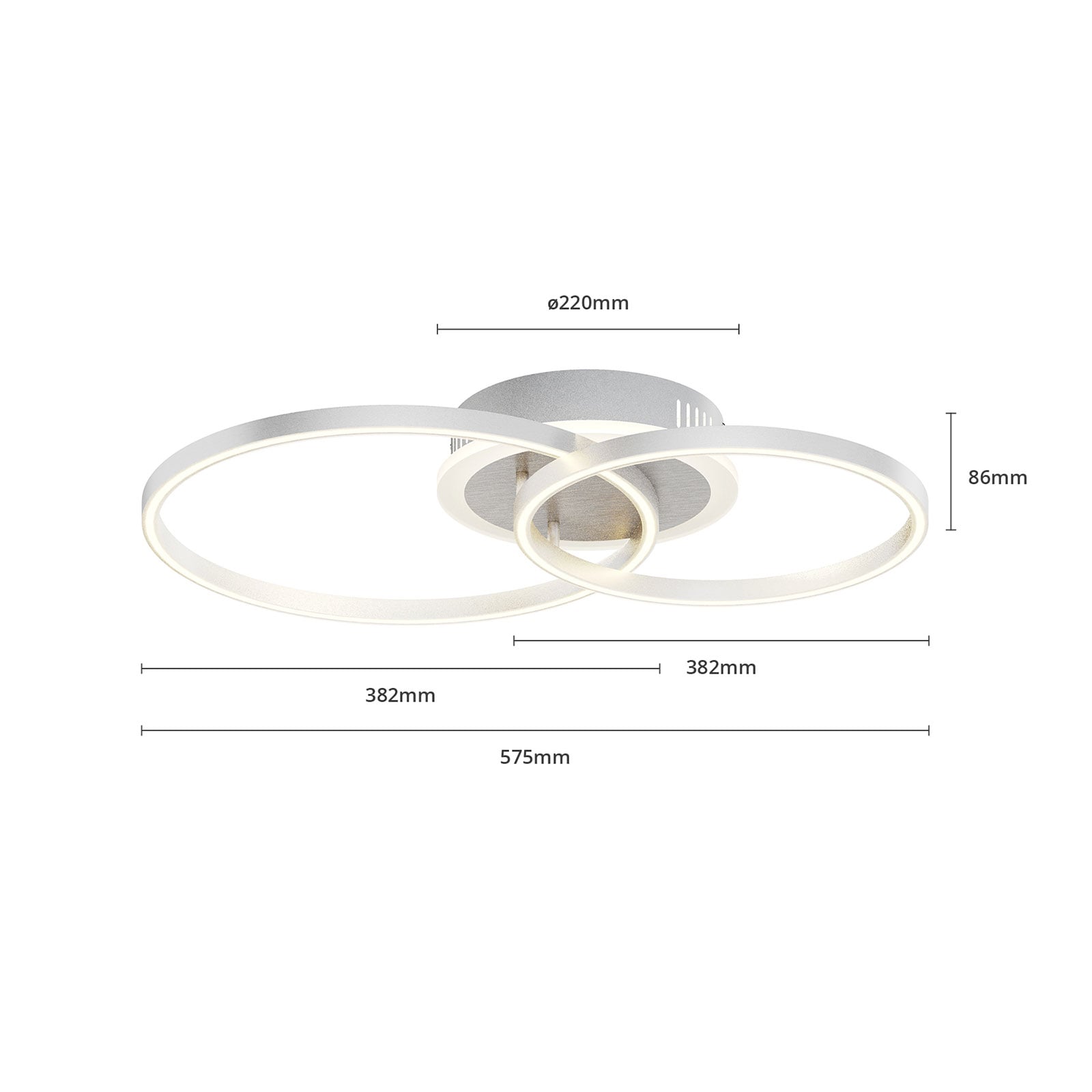 Smart LED taklampe Edica dimbar CCT 58 cm nikkel WiFi med app-styring