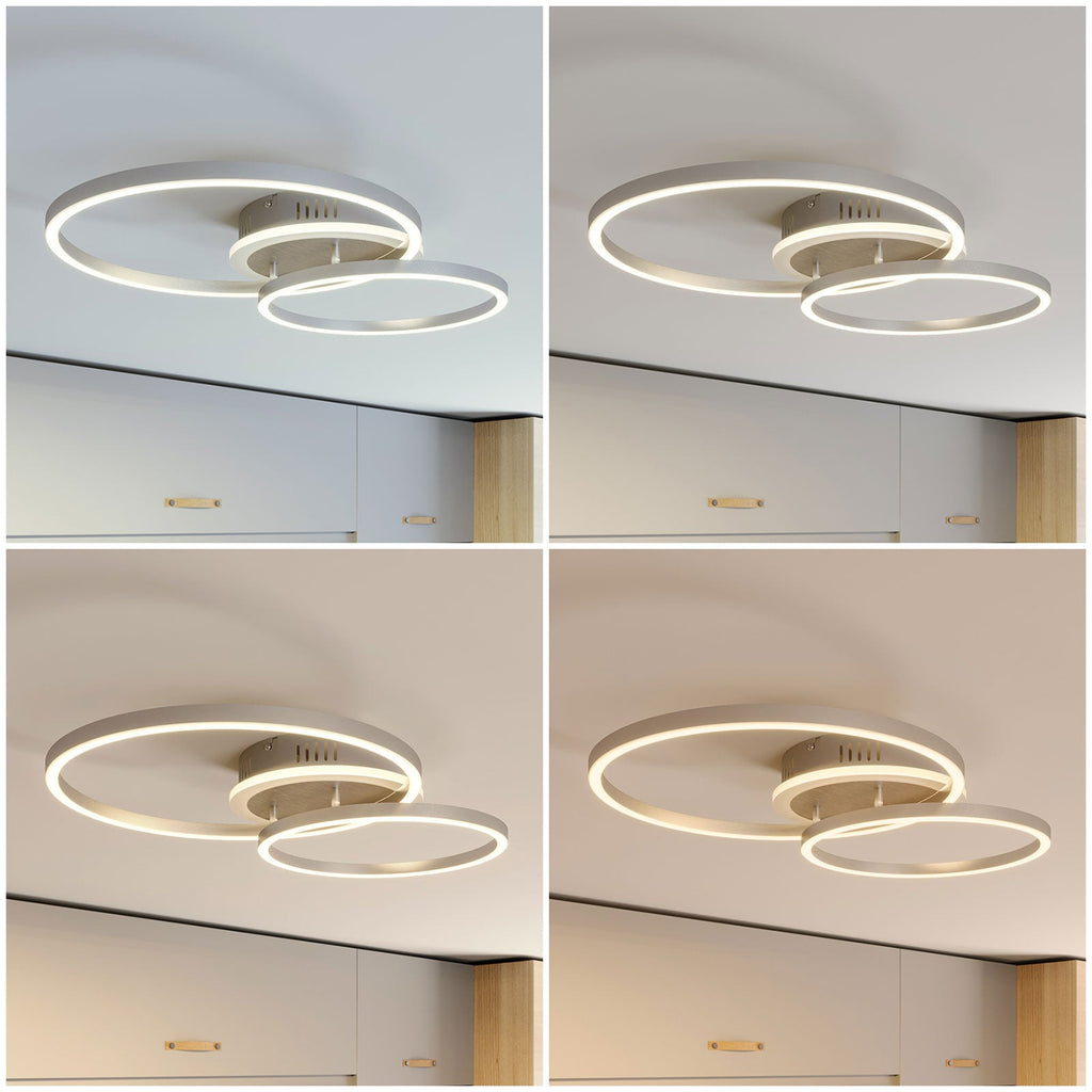 Smart LED taklampe Edica dimbar CCT 58 cm nikkel WiFi lyser opp rom