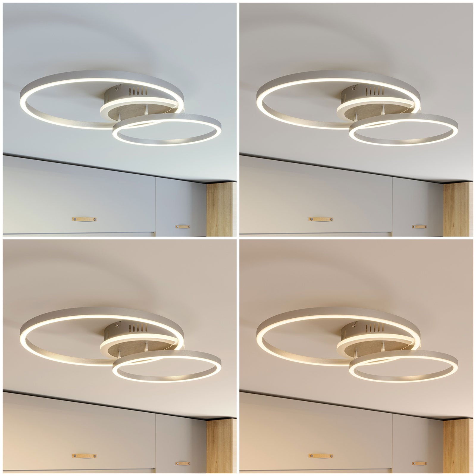 Smart LED taklampe Edica dimbar CCT 58 cm nikkel WiFi lyser opp rom