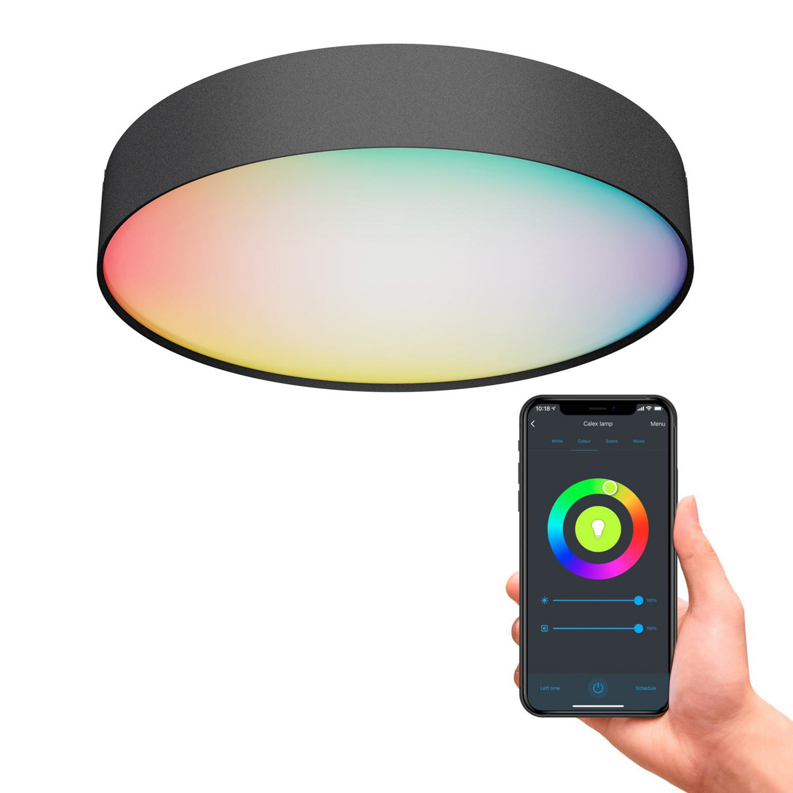 Smart LED-taklampe Fabric tekstil svart nærbilde av LED-diffusor