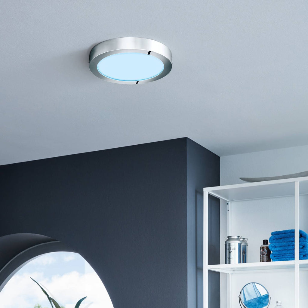 Smart LED taklampe Fueva-C rund dimbar CCT RGB krom detalj metallramme