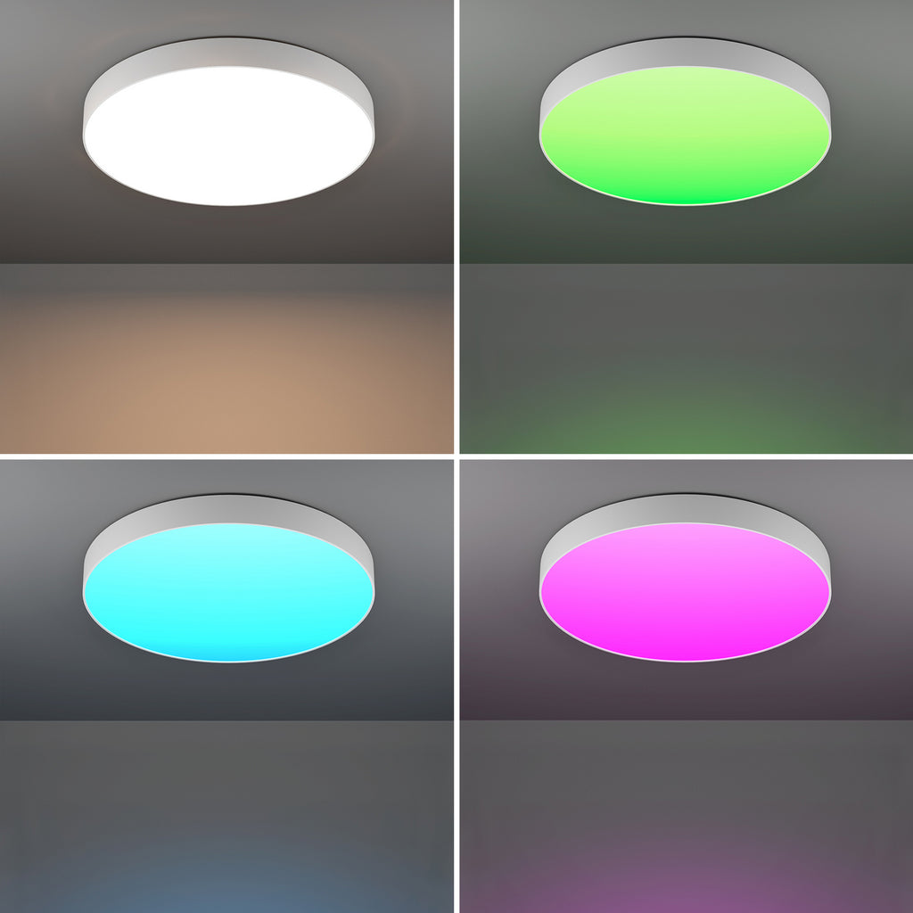 Nærbilde av lysfunksjoner på Smart LED-taklampe Gallizzi-Z dimbar RGB CCT Ø69 cm hvit