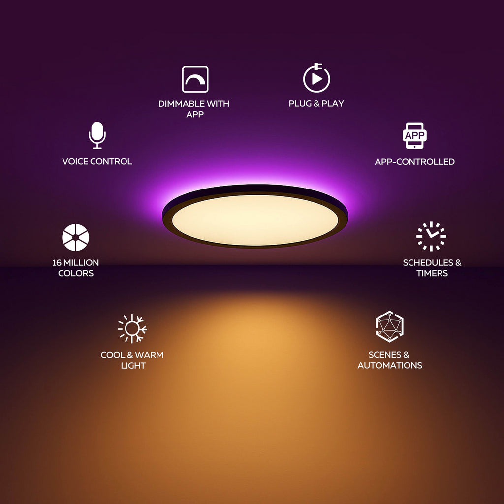 Smart LED taklampe HALO Ø30 cm svart dimbar med app-styring