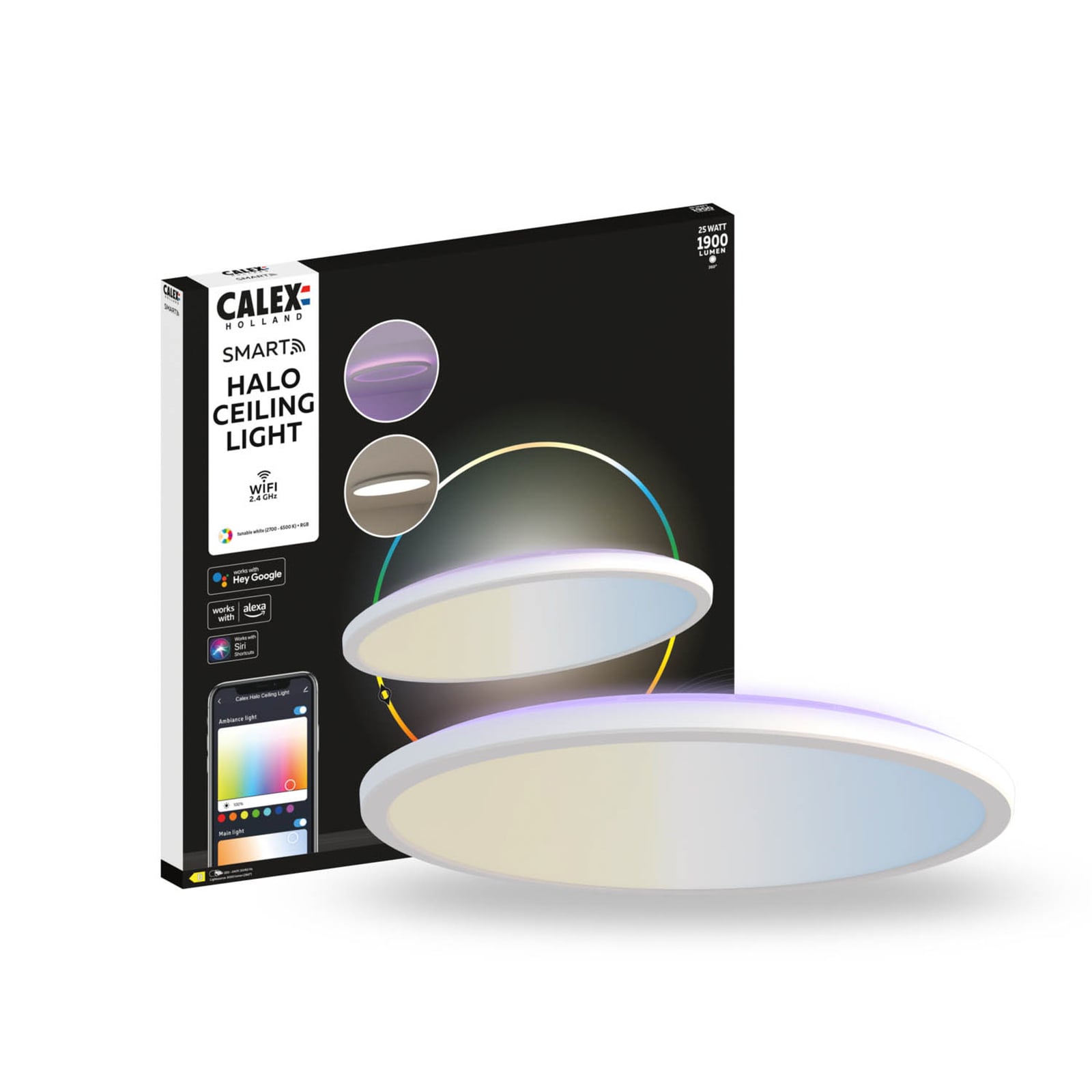Smart LED taklampe Halo dimbar CCT RGB Ø40 cm hvit IP54 app-styring