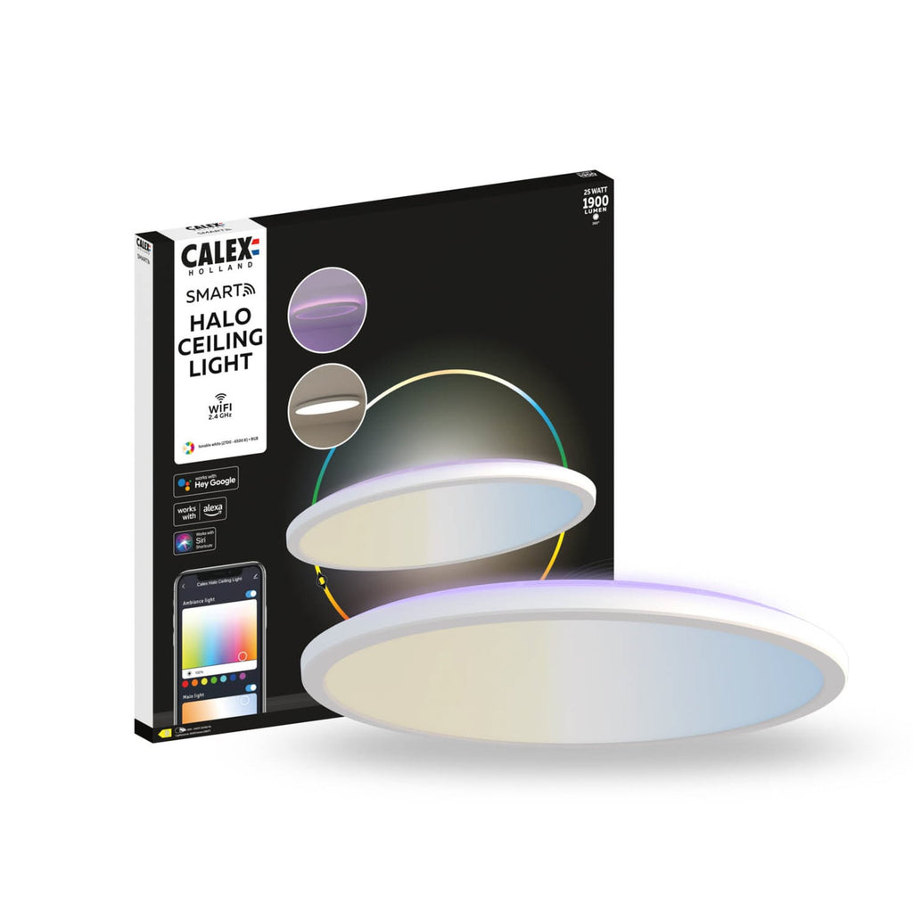 Smart LED taklampe Halo dimbar CCT RGB Ø40 cm hvit IP54 app-styring