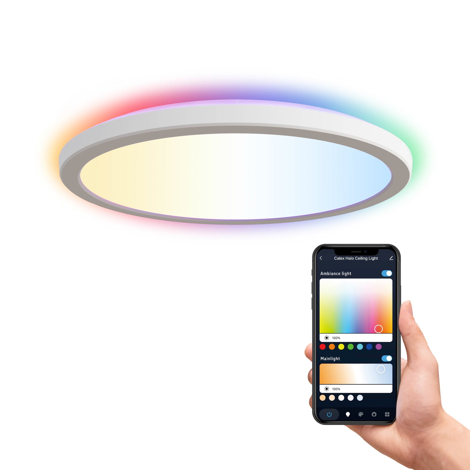 Smart LED taklampe Halo dimbar CCT RGB Ø40 cm hvit IP54 nærbilde