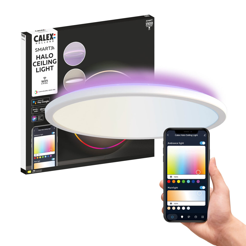 Smart LED taklampe Halo dimbar CCT RGB Ø40 cm hvit IP54 lysfarger