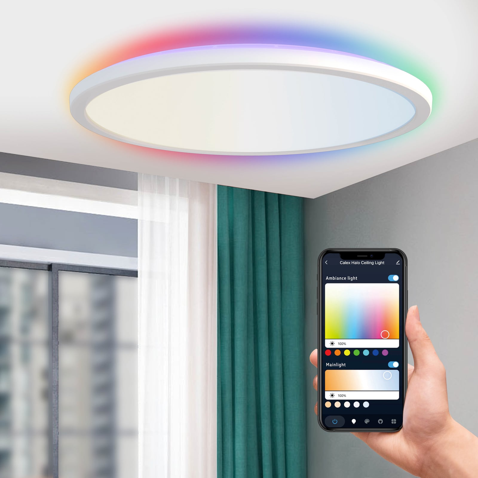 Smart LED taklampe Halo dimbar CCT RGB Ø40 cm hvit IP54 montert