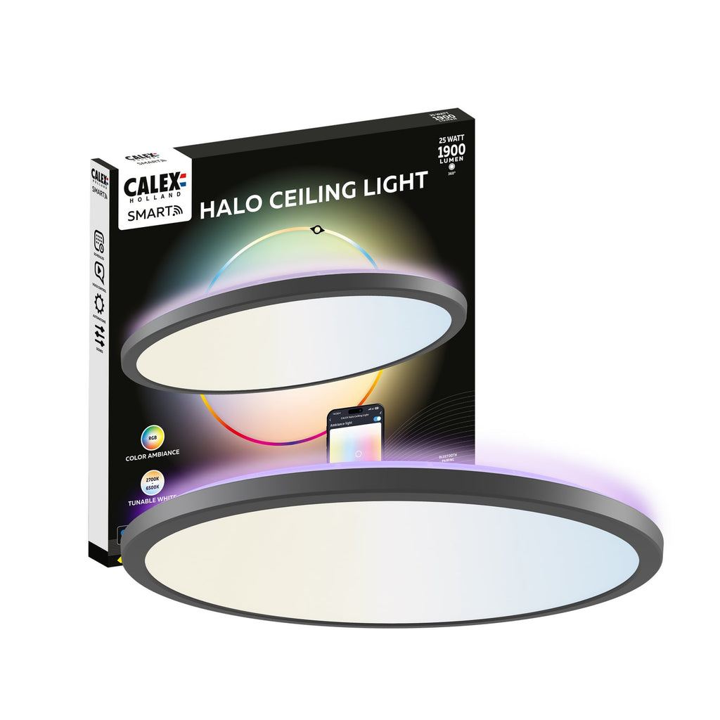 Smart LED-taklampe HALO RGB CCT dimbar svart Ø40 cm IP54 bakside