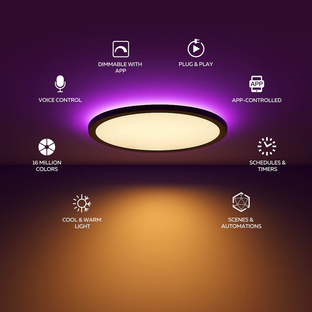 Montert Smart LED-taklampe HALO RGB CCT dimbar svart Ø40 cm IP54 i rom