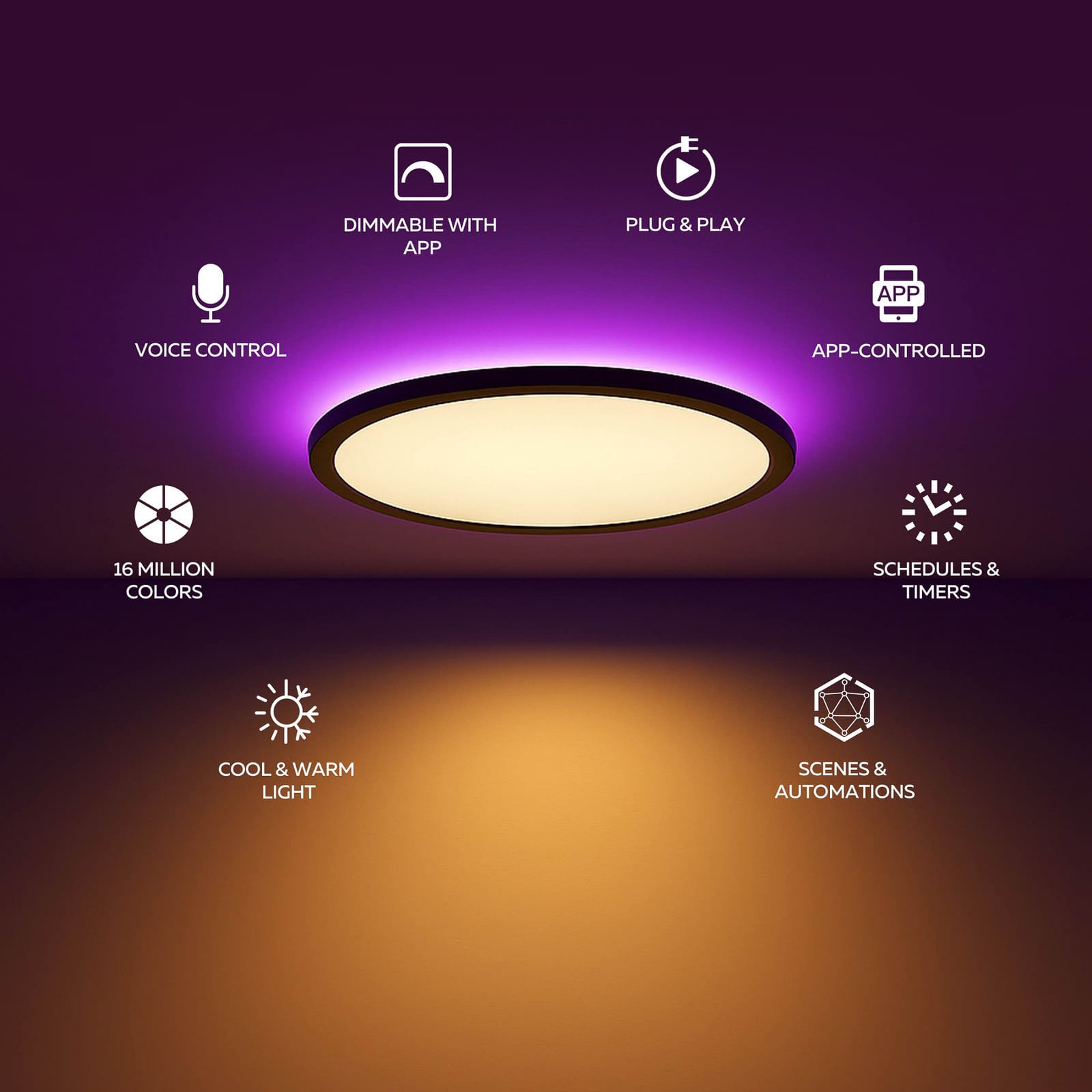 Montert Smart LED-taklampe HALO RGB CCT dimbar svart Ø40 cm IP54 i rom