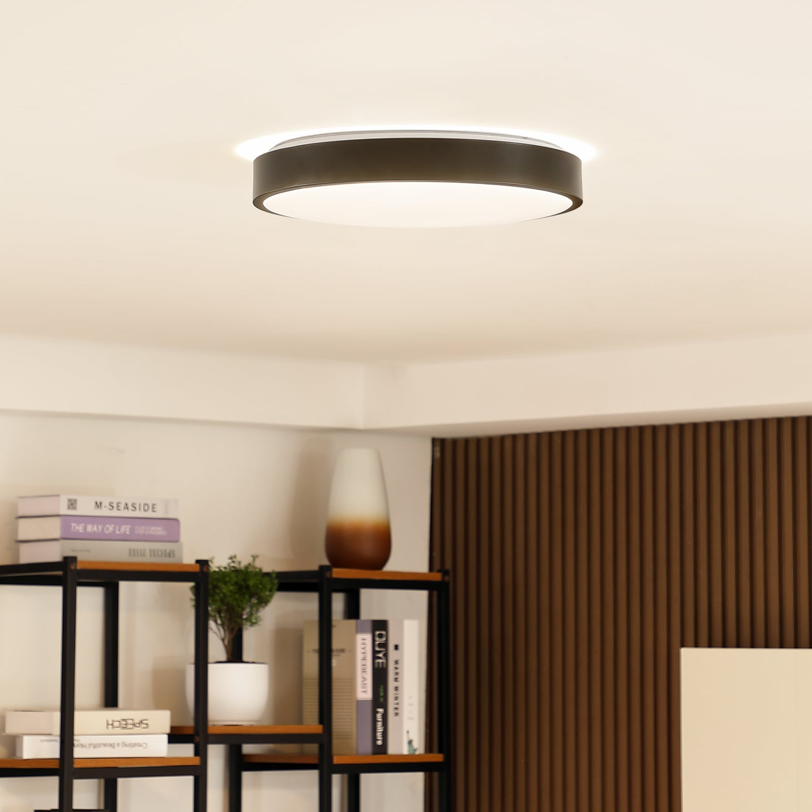 Smart LED-taklampe Innes svart Ø38 cm forfra