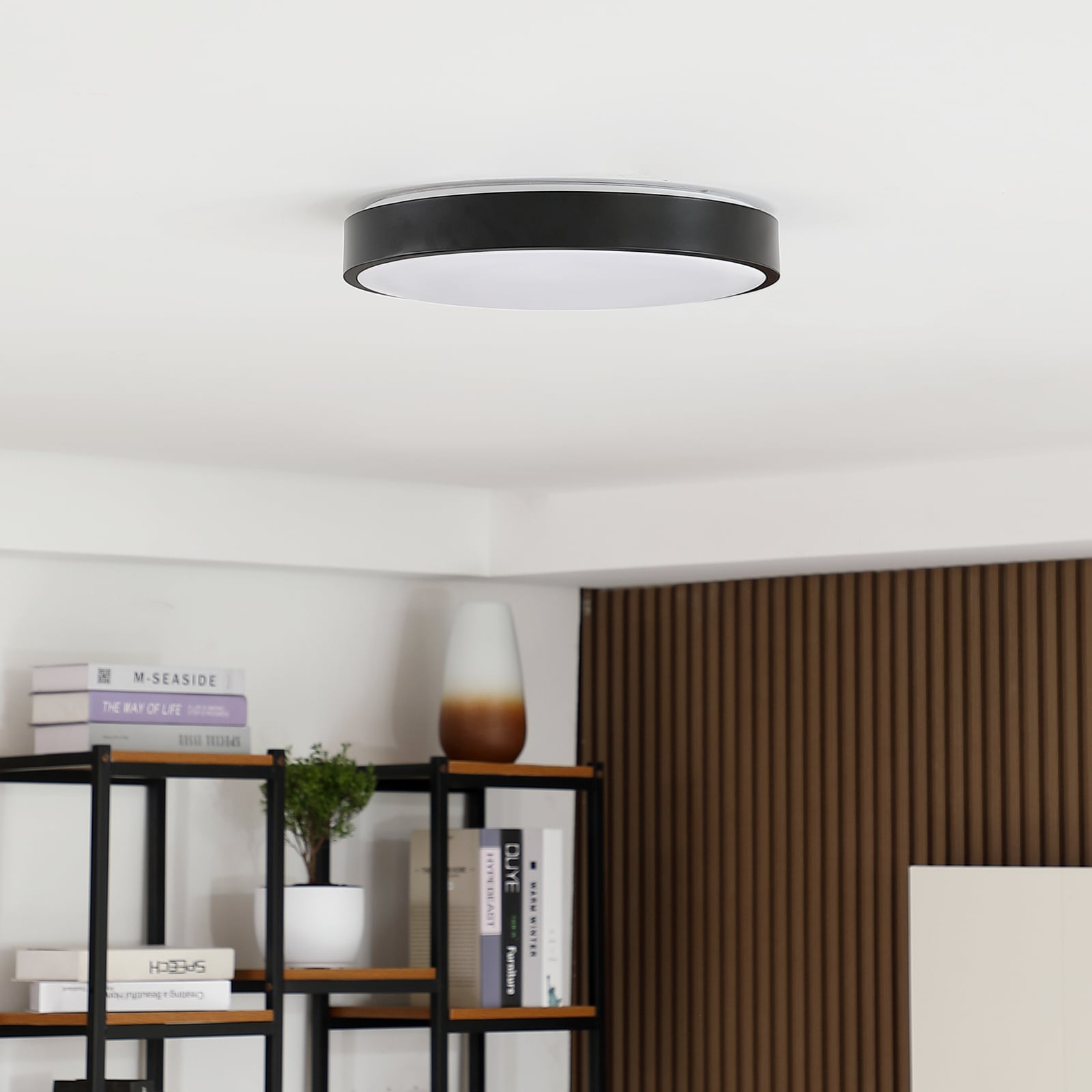 Smart LED-taklampe Innes svart Ø38 cm bakside