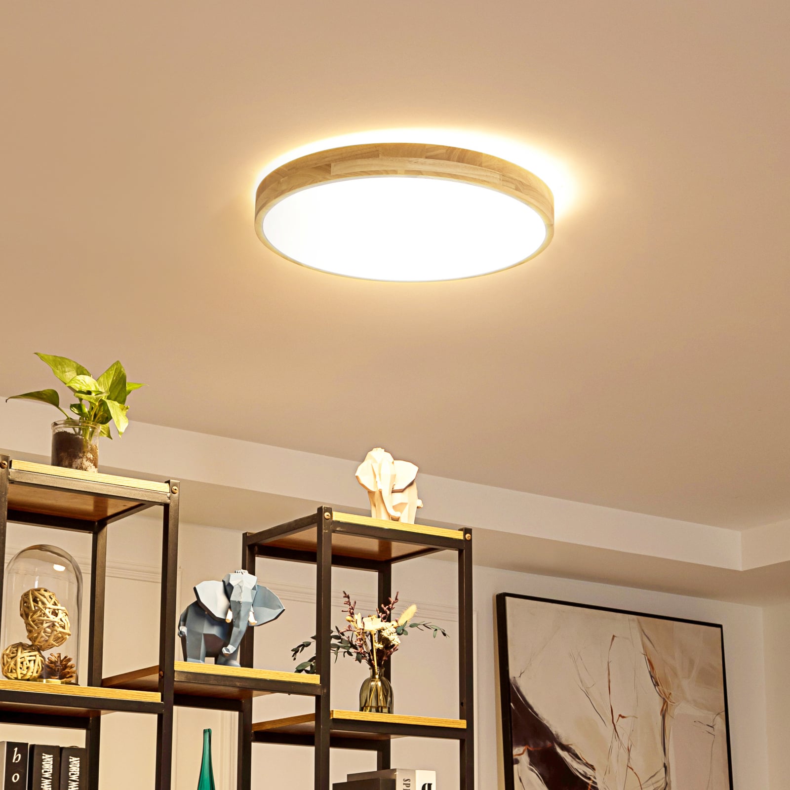 Smart LED-taklampe Innes tre/hvit Ø51 cm forfra