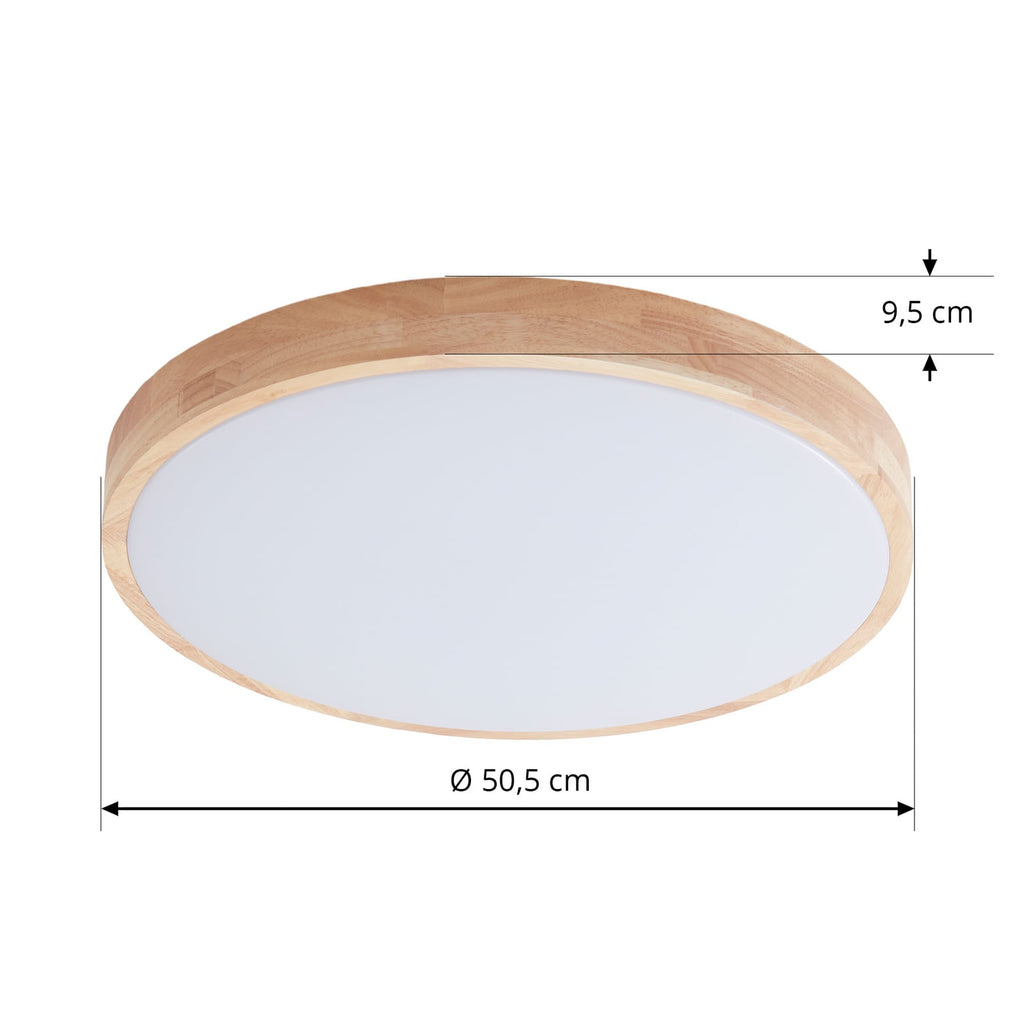 Smart LED-taklampe Innes tre/hvit Ø51 cm detalj av tremateriale