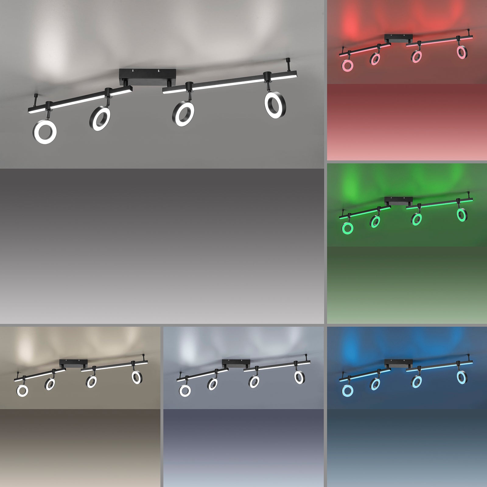 Smart LED-taklampe LOLAsmart Bileda 4-lys svart RGB CCT app-styring