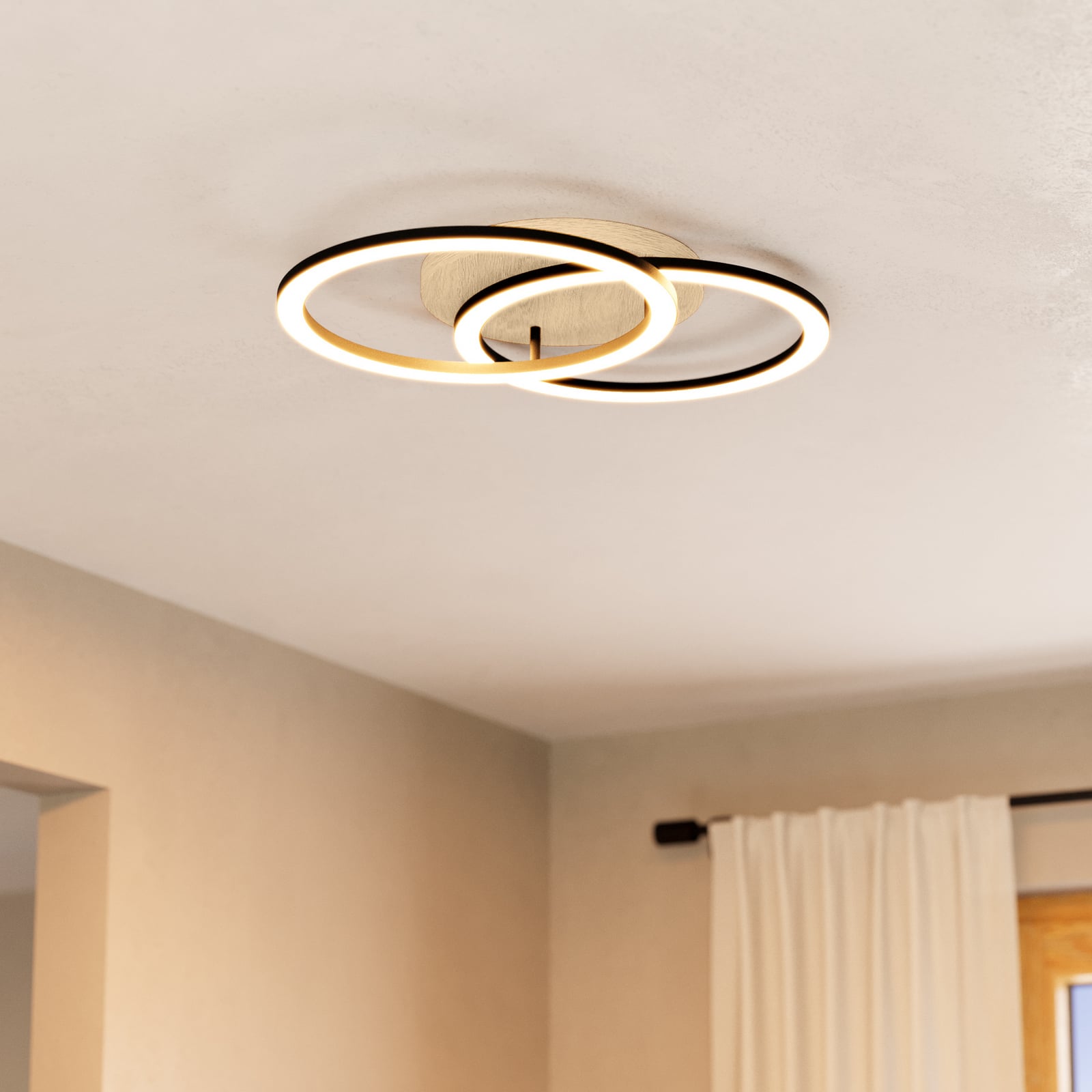 Smart LED-taklampe Lomaltas-Z Zigbee stål/tre 58 cm forfra