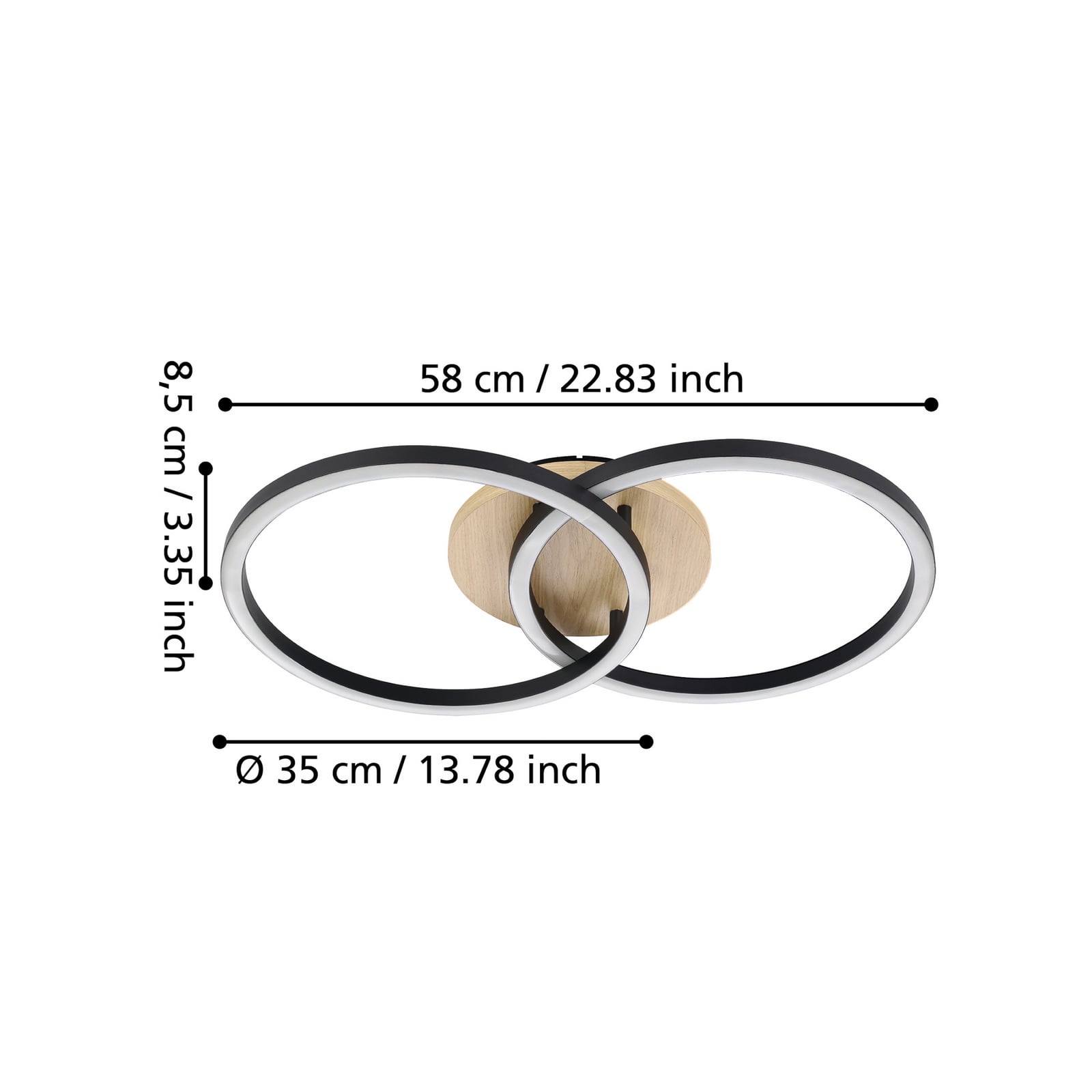Smart LED-taklampe Lomaltas-Z Zigbee stål/tre 58 cm detalj av metallringer