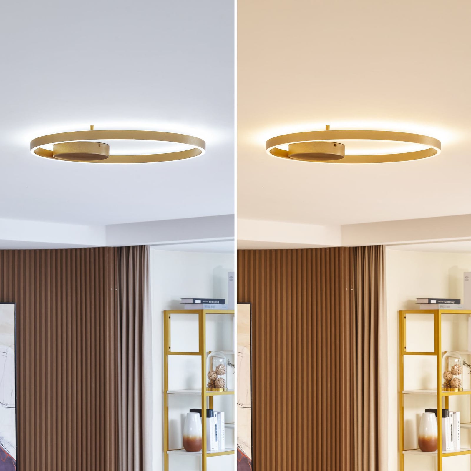 Smart LED taklampe Moise rund gull CCT dimbar Ø60 cm fra siden