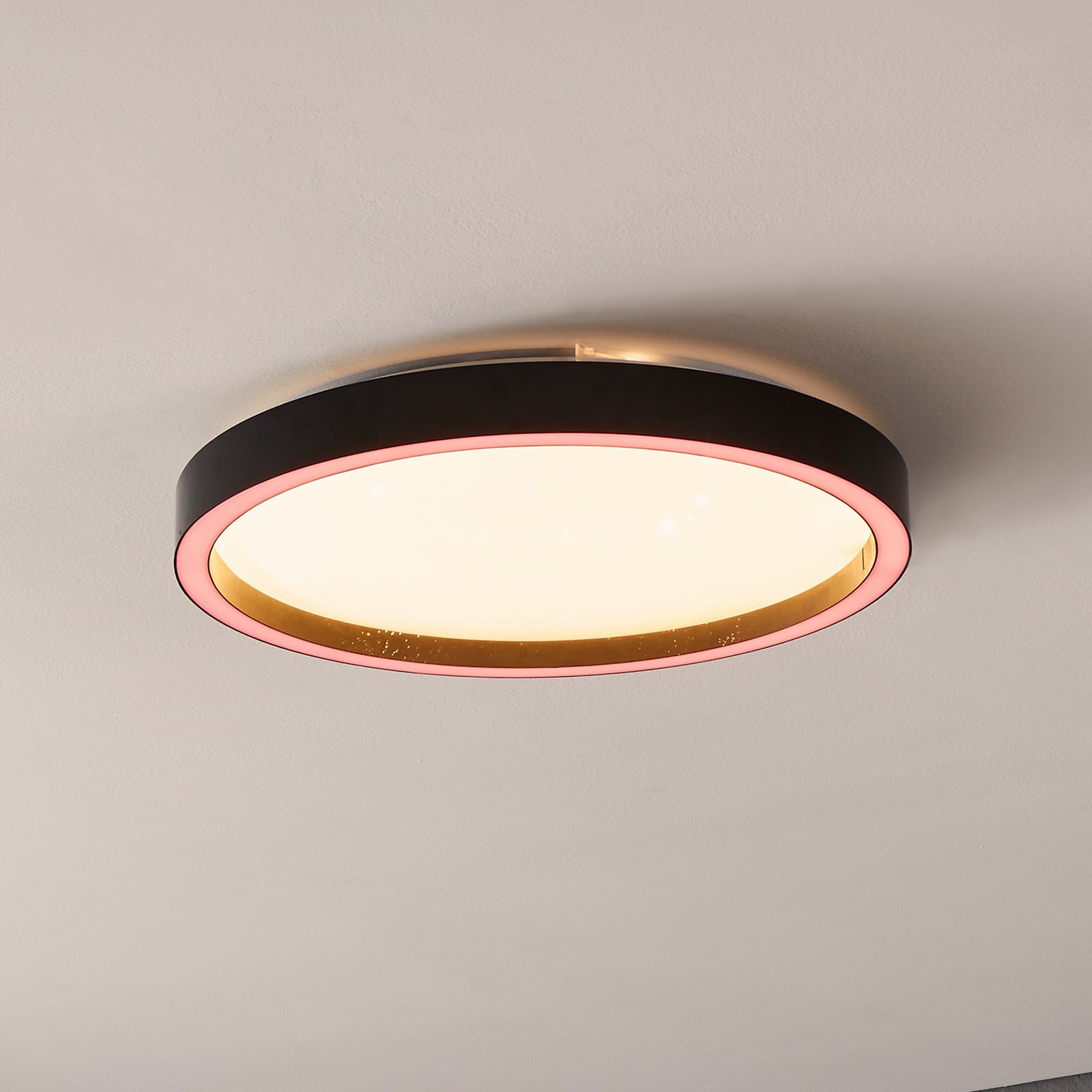 Smart LED-taklampe Montemorelos-Z RGBW Zigbee svart Ø42 cm forfra